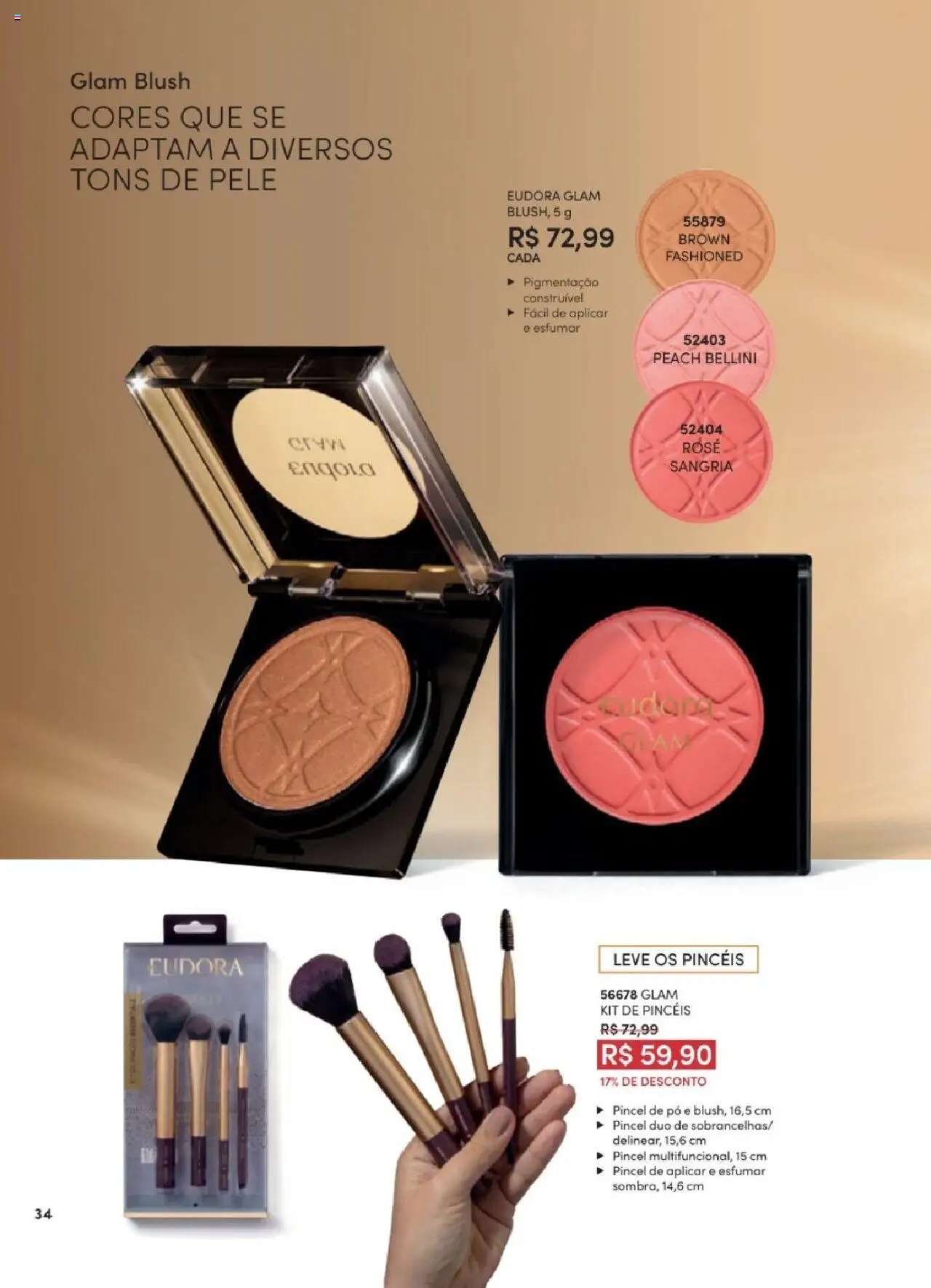 Eudora Folheto - válido de 06.06.2025 | Página: 34 | Produtos: Pó, Blush, Pincel