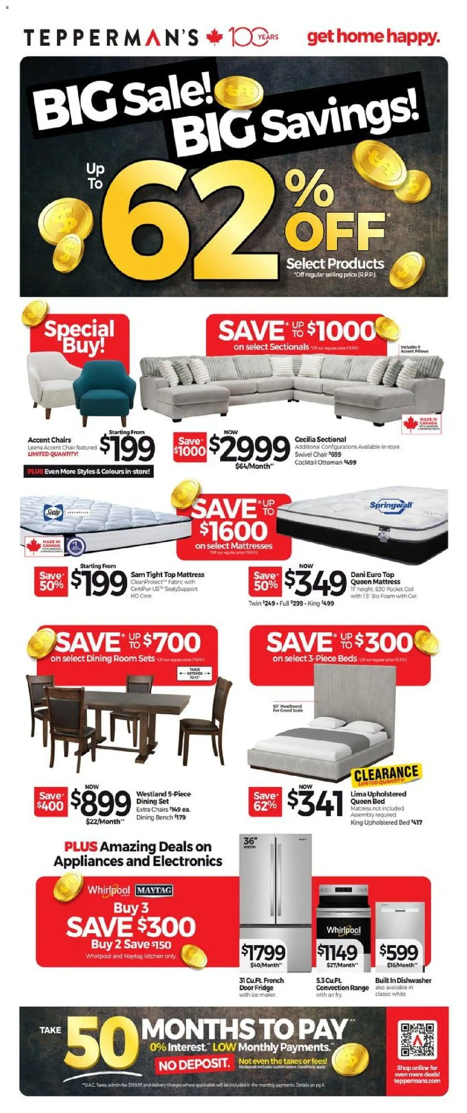 Tepperman's flyer valid from 20.02.2026 | Page: 2 | Products: Dishwasher, Bed, Mattress, Chair