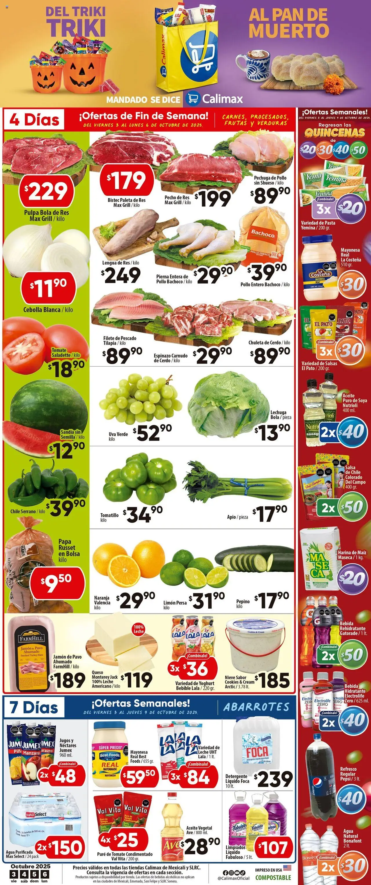 Nuevas ofertas de Calimax válidas en toda la República Mexicana desde el 03.10.2025. ¡Encuentra las mejores ofertas en Calimax - Folleto Mexicali! | Página: 1 | Productos: Pollo, Refresco, Paleta, Res