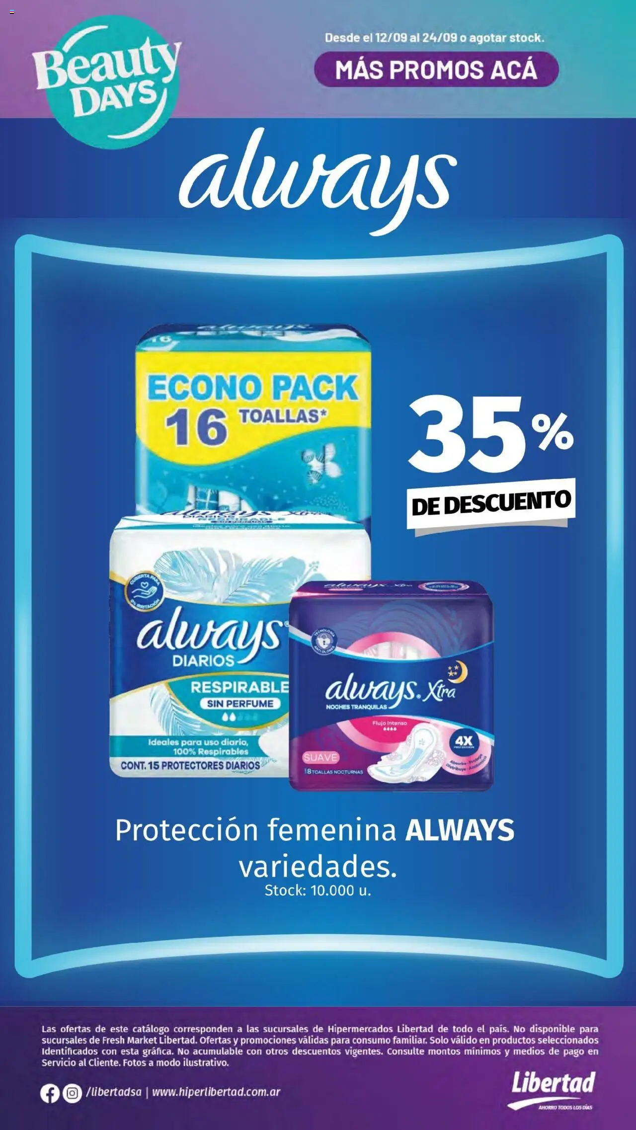 Hipermercado Libertad - Especial Beauty Days │ válido desde el 12.09.2025 | Página: 12 | Productos: Toallas, Perfume, Protectores diarios
