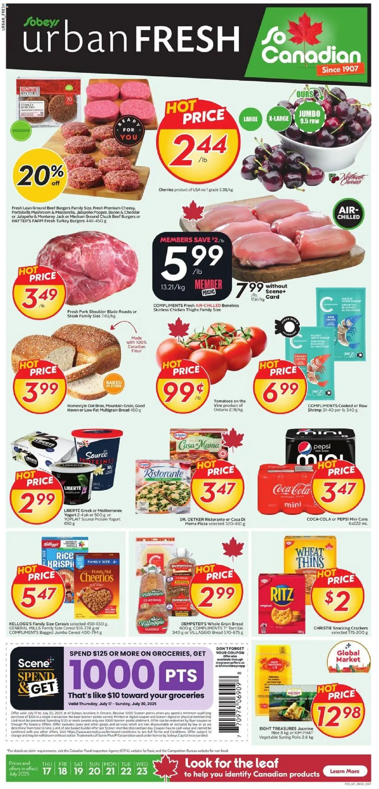 Sobeys flyer valid from 17.07.2025 | Page: 1 | Products: Rice, Beef, Bread, Pizza