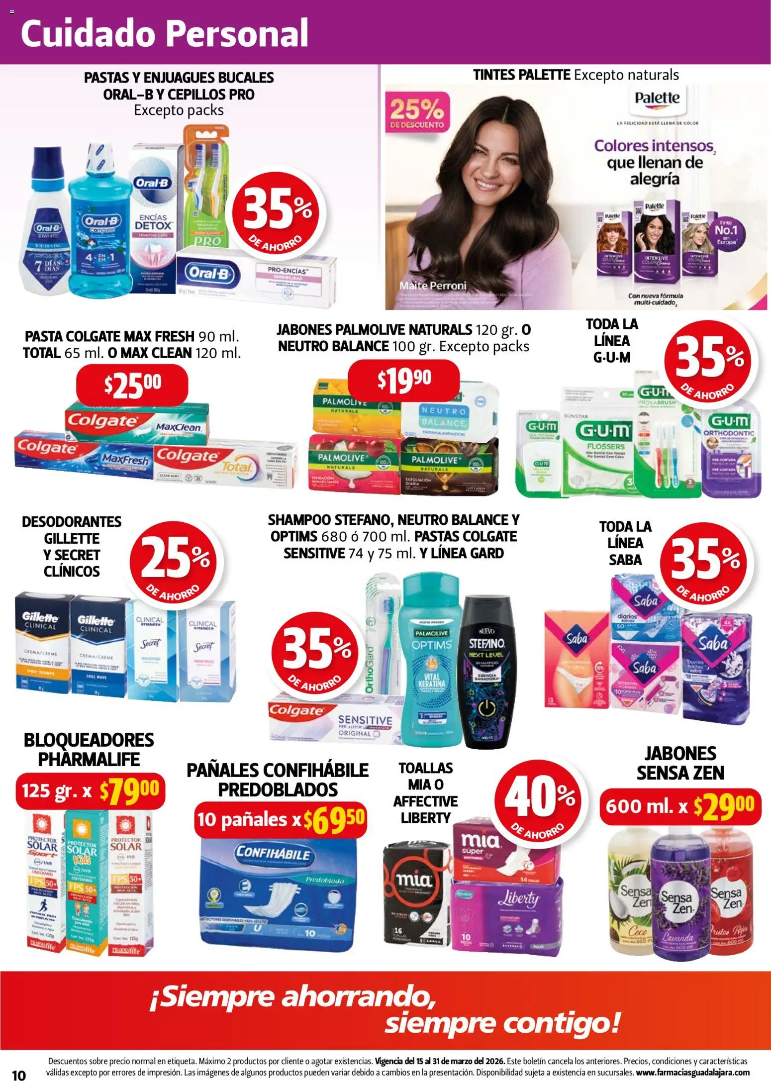 Nuevas ofertas de Farmacia Guadalajara válidas en toda la República Mexicana desde el 15.03.2026. ¡Encuentra las mejores ofertas en Farmacia Guadalajara catálogo! | Página: 10 | Productos: Pasta, Toallas, Sobre, Protector solar
