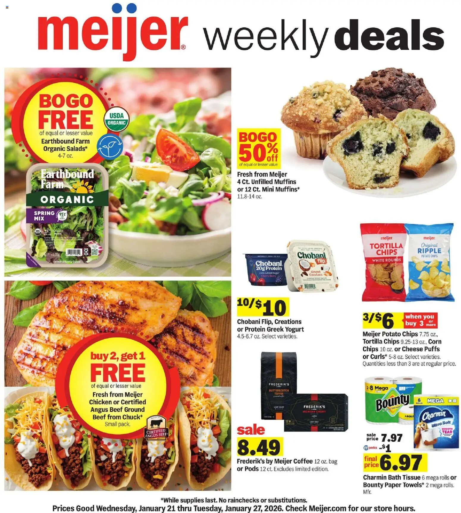 Meijer Weekly Ad - valid from 21.01.2026 | Page: 1 | Products: Cheese, Coffee, Beef, Sugar