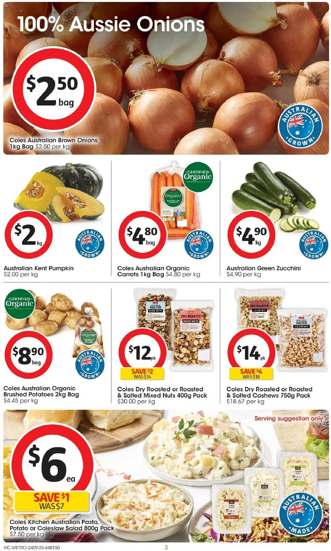 Coles catalogue - valid from 24.09.2025 | Page: 3 | Products: Potatoes, Zucchini, Pumpkin, Bag