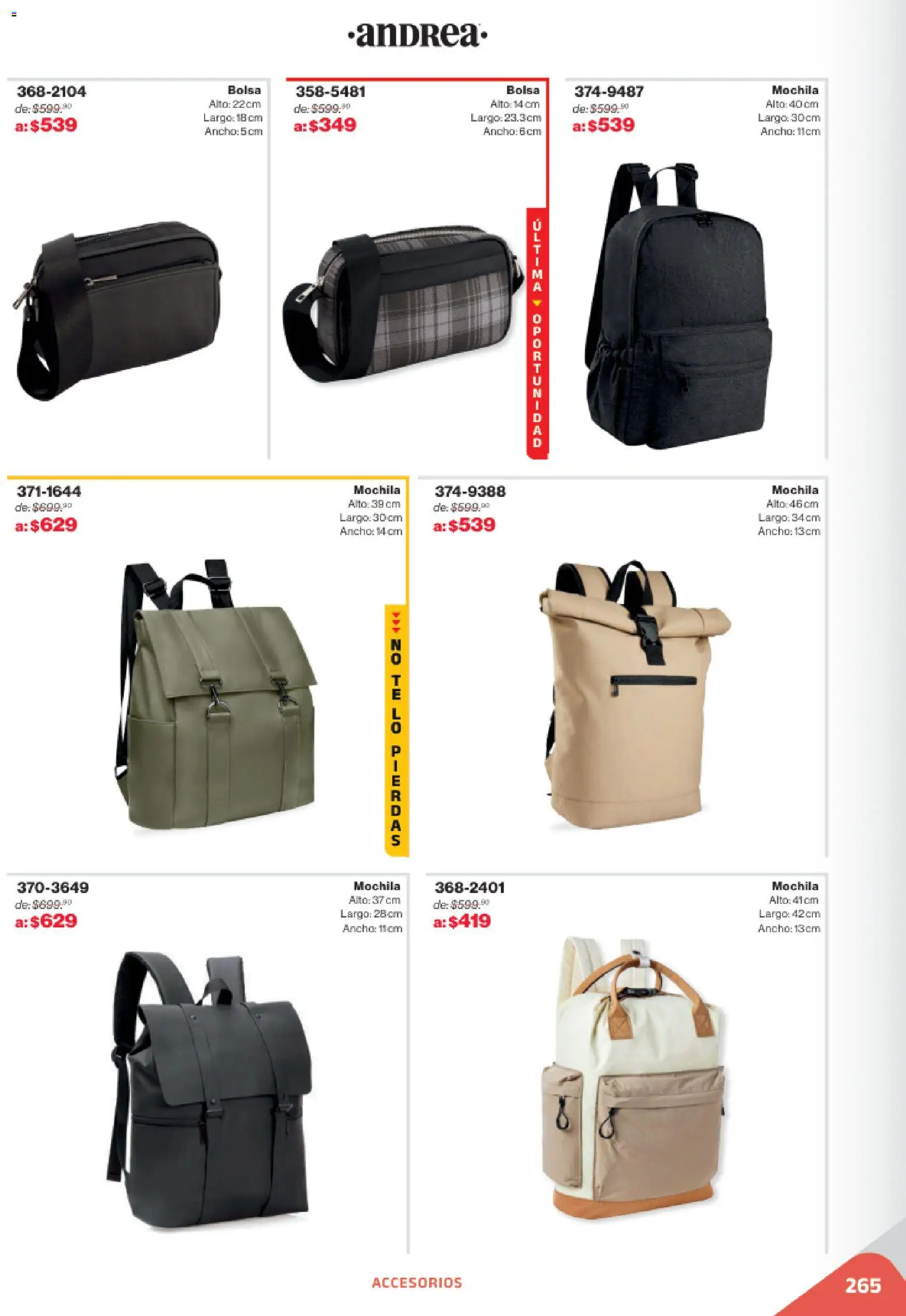 Nuevas ofertas de Andrea válidas en toda la República Mexicana desde el 02.11.2025. ¡Encuentra las mejores ofertas en Andrea catálogo Outlet! | Página: 265 | Productos: Bolsa, Mochila