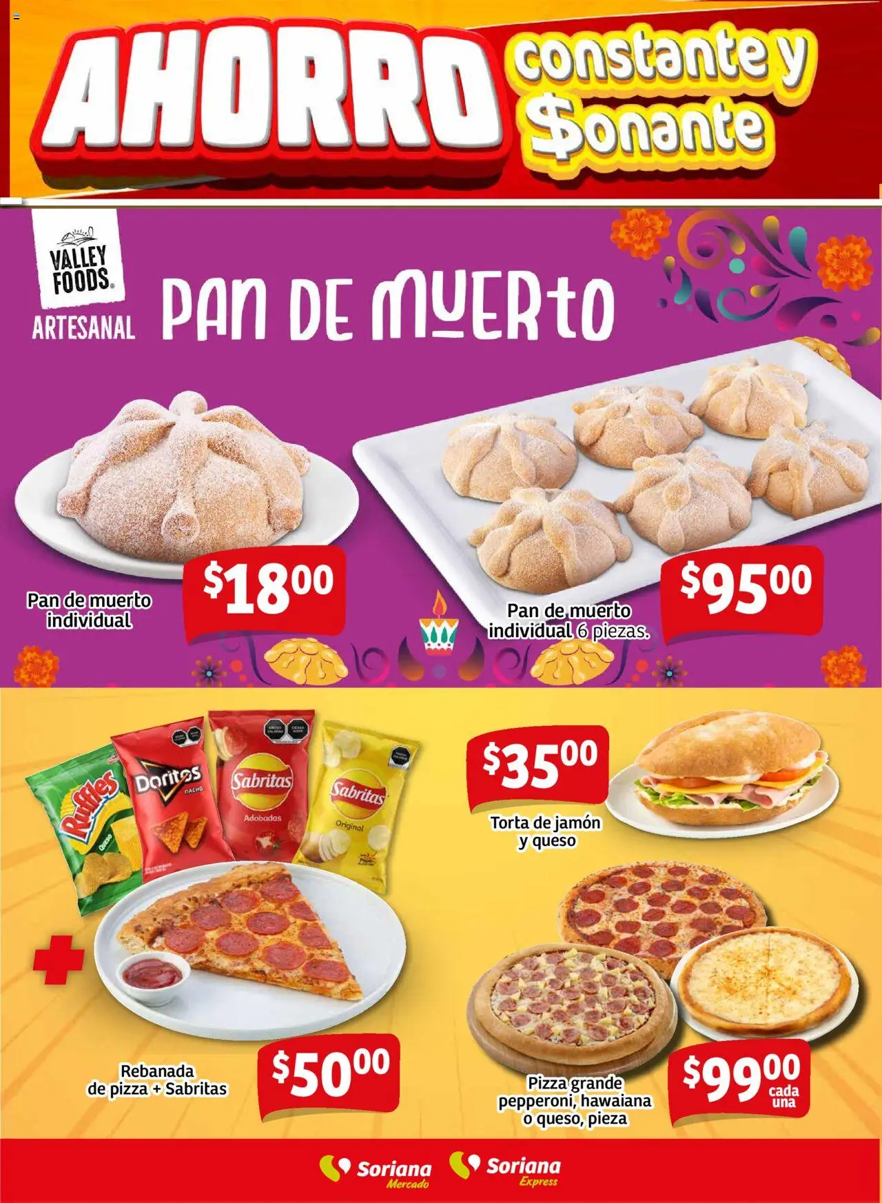 Nuevas ofertas de Soriana válidas en toda la República Mexicana desde el 21.08.2025. ¡Encuentra las mejores ofertas en Soriana - Fin de Semana Mercado: Ags, Nay, Jal, Qro, Col, Mich, Gto, Hgo, Tlax, Mor, Pue, Gro, Oax, Edo. de Mex, CDMX, Zac y SLP! | Página: 6 | Productos: Queso, Pan, Jamón, Pizza