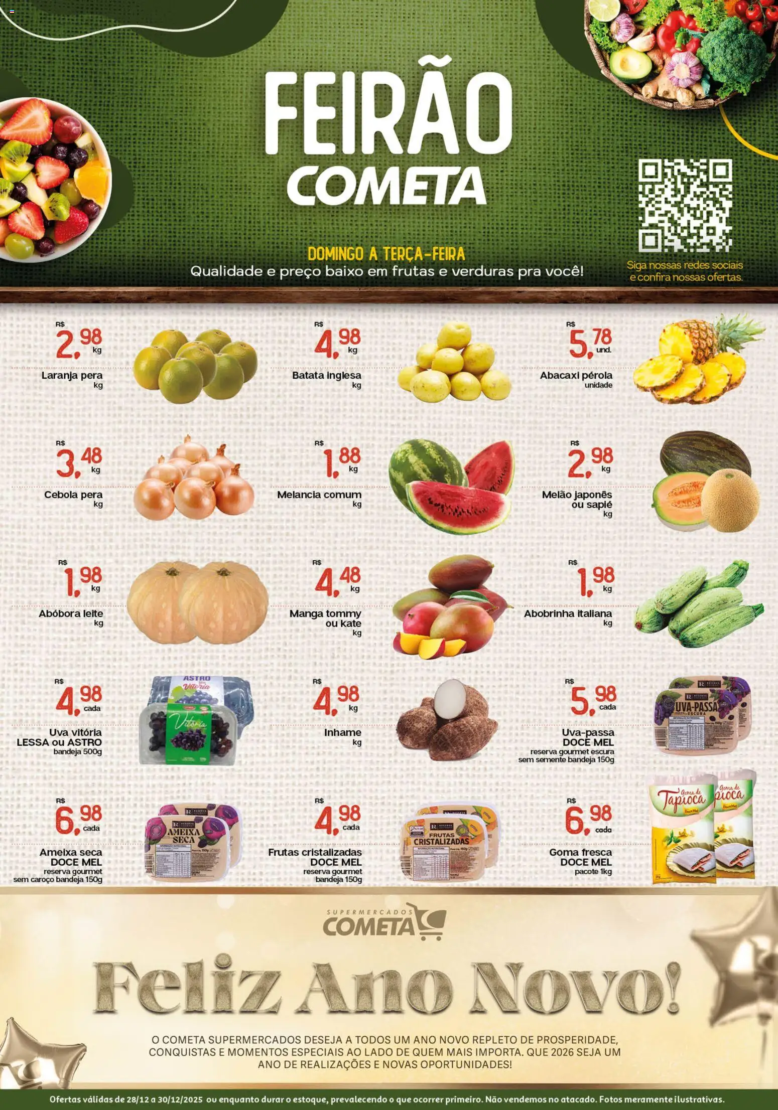 Cometa Supermercados Folheto - válido de 28.12.2025 | Página: 1 | Produtos: Pera, Abobrinha, Cebola, Abacaxi