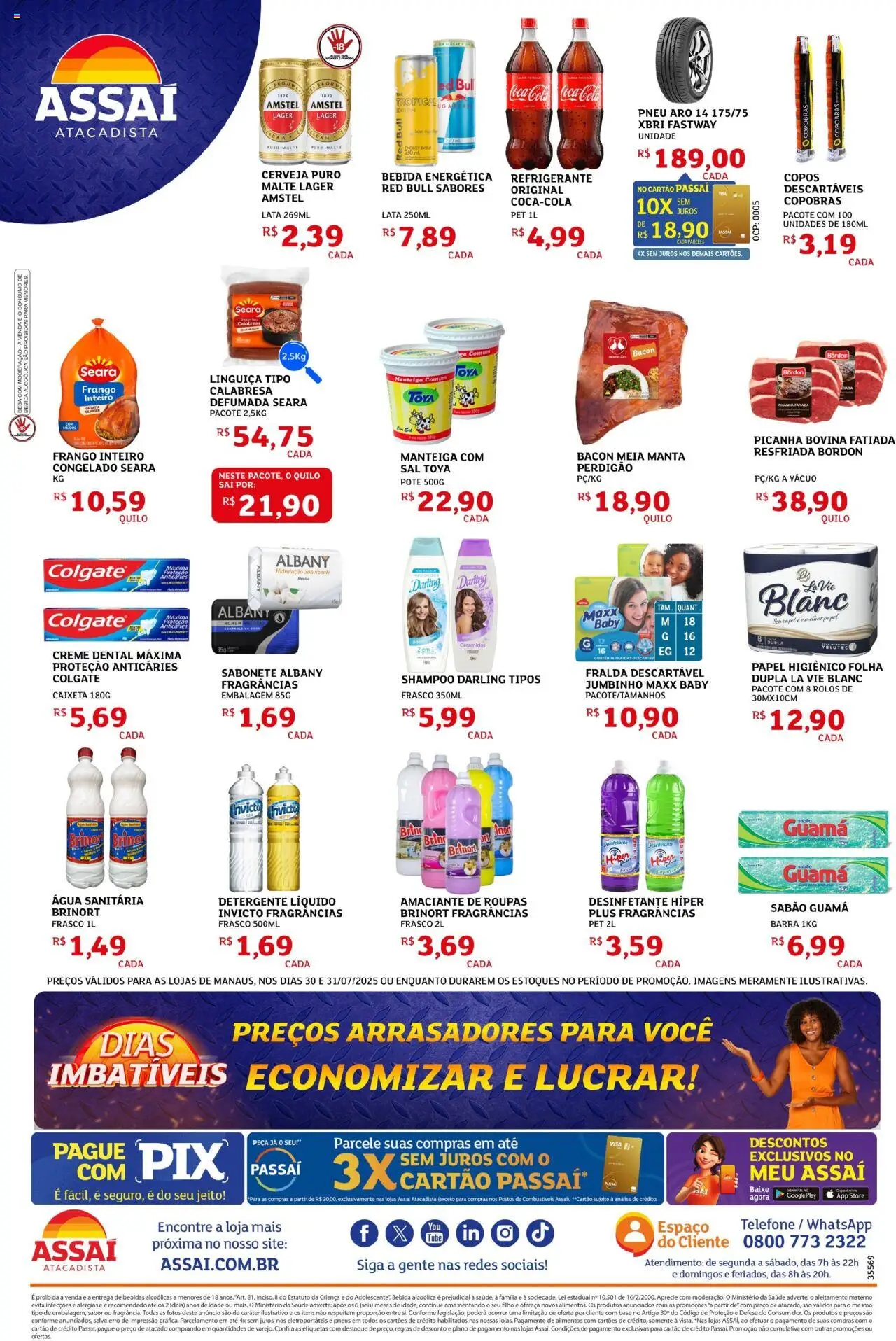 Assaí Atacadista Folheto - válido de 30.07.2025 | Página: 2 | Produtos: Shampoo, Detergente, Sabonete, Telefone