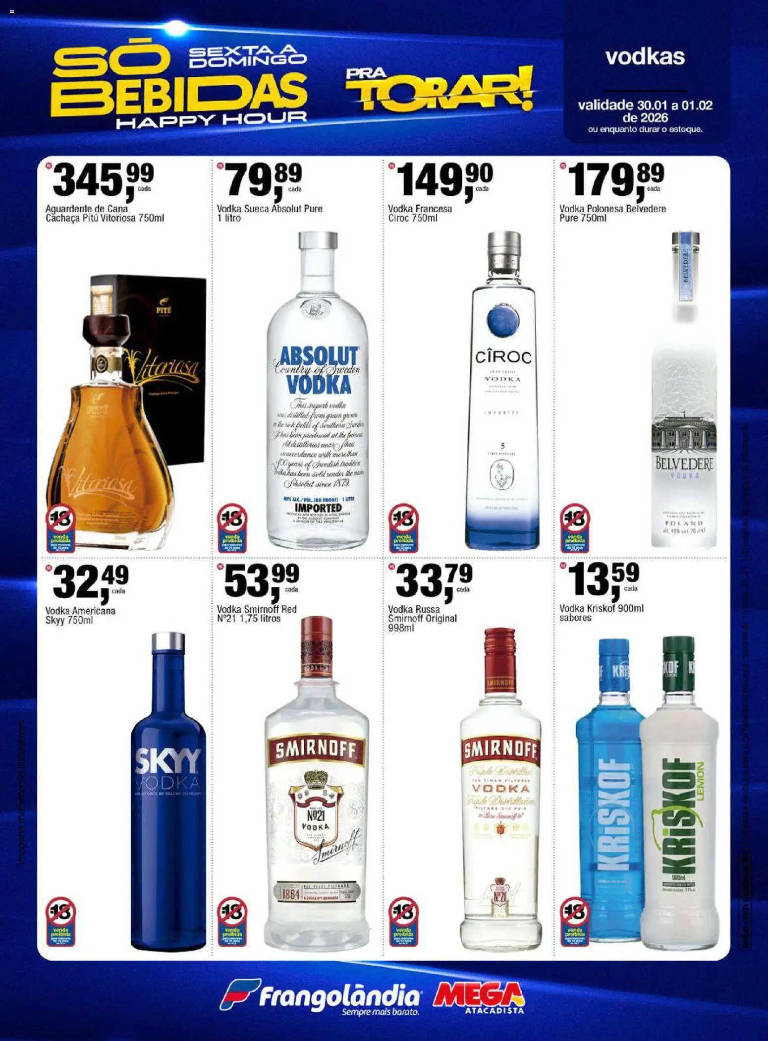 Frangolândia Folheto - válido de 30.01.2026 | Página: 3 | Produtos: Cachaça, Vodka, Kriskof