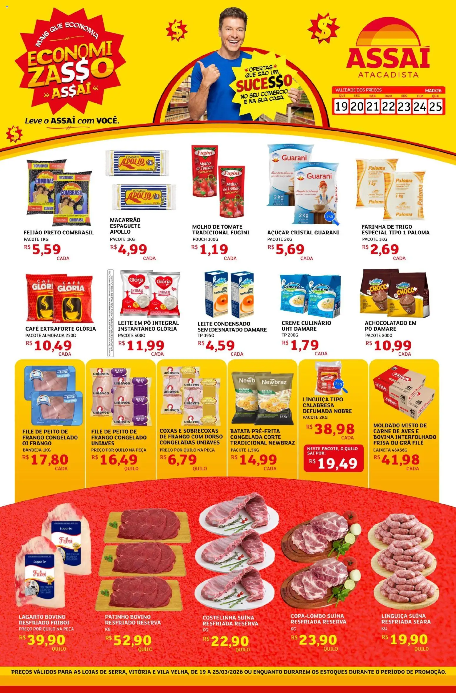 Assaí Atacadista Folheto - válido de 19.03.2026 | Página: 1 | Produtos: Farinha de trigo, Linguiça, Macarrão, Batata