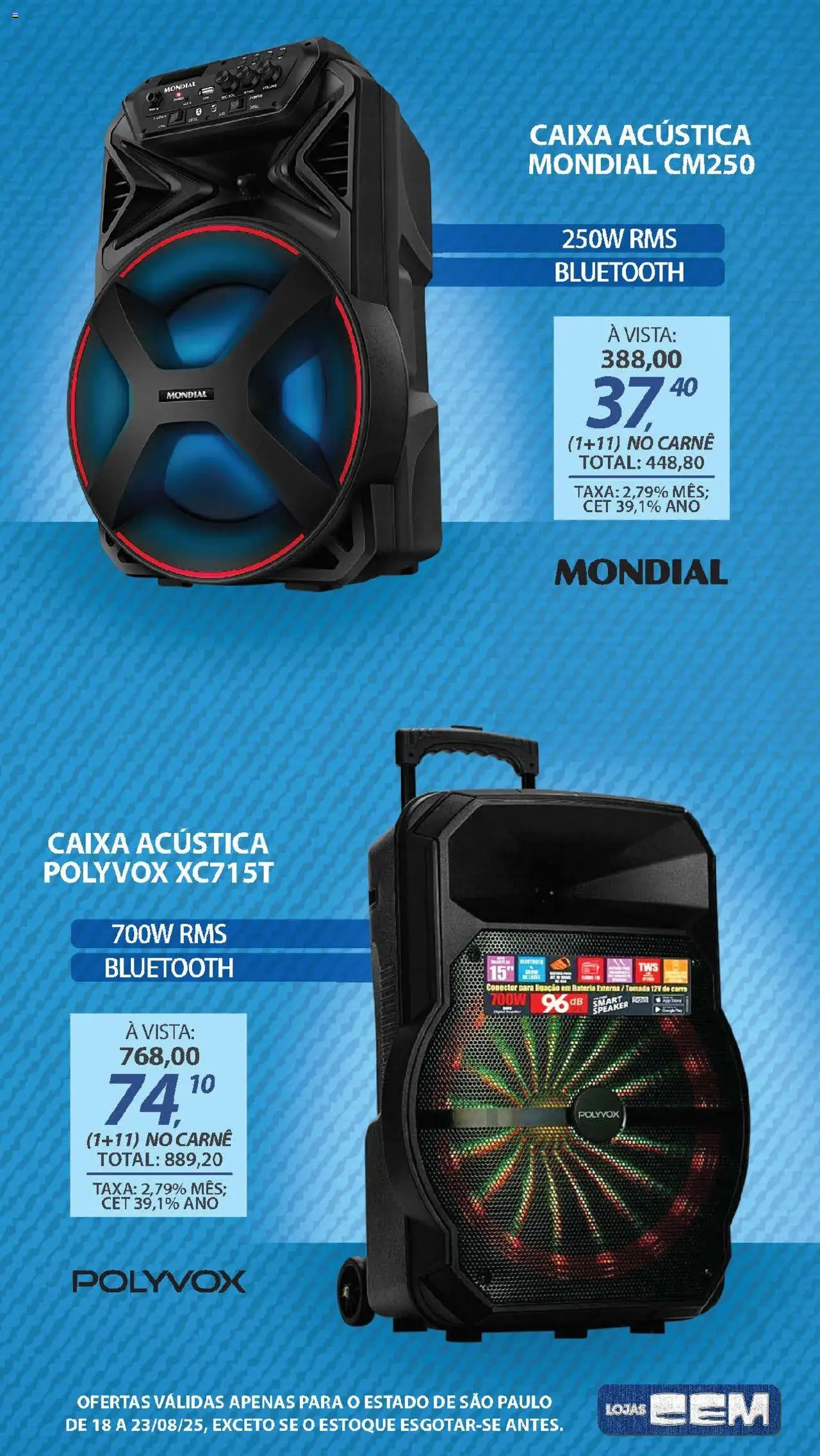 Lojas Cem Folheto - válido de 18.08.2025 | Página: 30 | Produtos: Caixa acústica, Tomada, Caixa, Carne