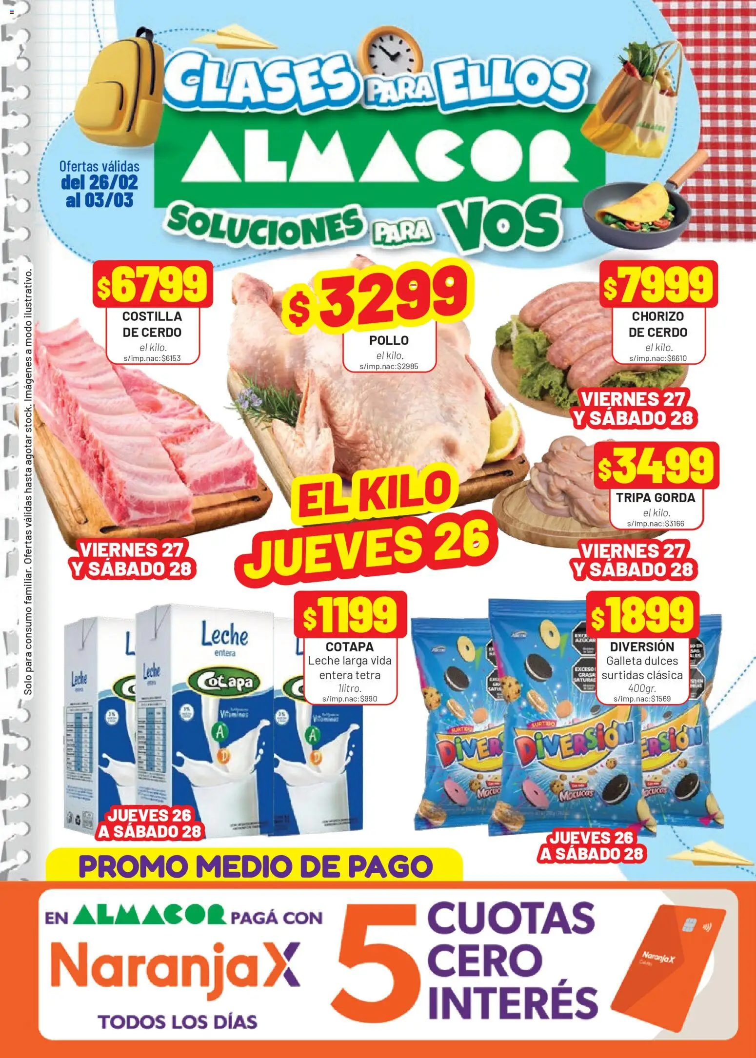 Almacor catálogo │ válido desde el 26.02.2026 | Página: 1 | Productos: Pollo, Leche, Chorizo, Cerdo