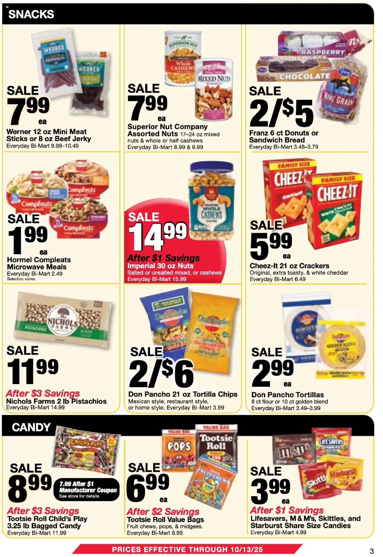 Bi-Mart Membership Savings Book - valid from 23.09.2025 | Page: 3 | Products: Bread, Candies, Nuts, Raspberry