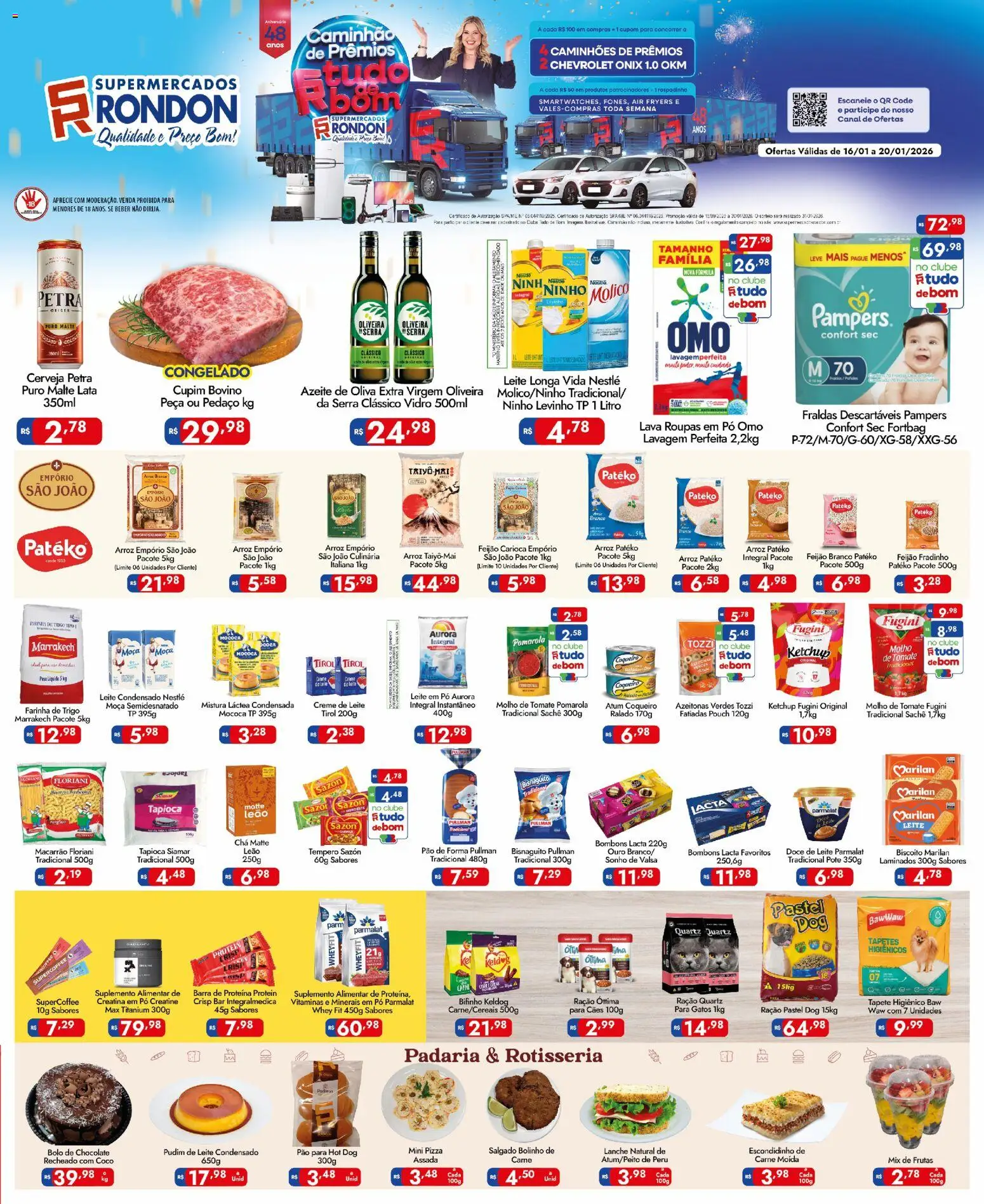 Supermercados Rondon Folheto - válido de 16.01.2026 | Página: 1 | Produtos: Azeitonas, Biscoito, Macarrão, Creme de leite