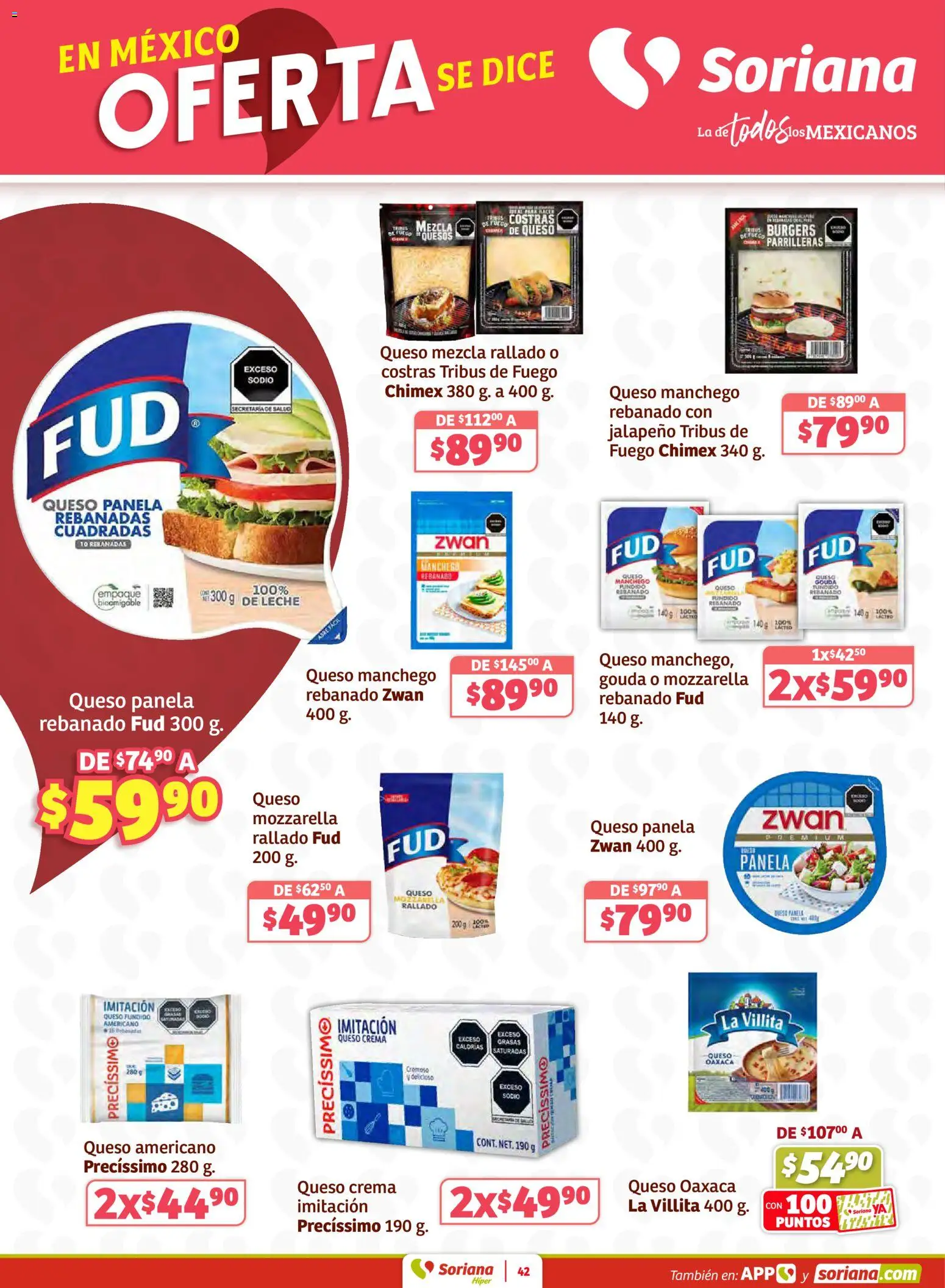 Nuevas ofertas de Soriana válidas en toda la República Mexicana desde el 30.01.2026. ¡Encuentra las mejores ofertas en Soriana - Preciazazaso Híper: Ags, Col, Gto, Jal, Mich! | Página: 42 | Productos: Queso crema, Crema, Leche, Queso