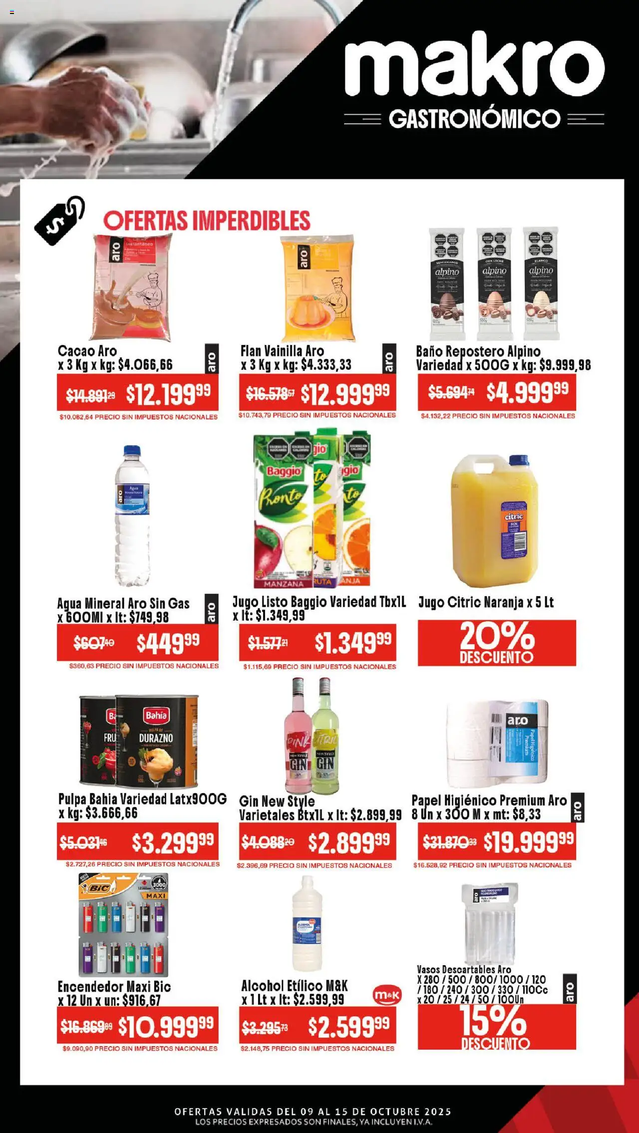 Makro ofertas │ válido desde el 09.10.2025 | Página: 4 | Productos: Durazno, Agua, Cacao, Vasos
