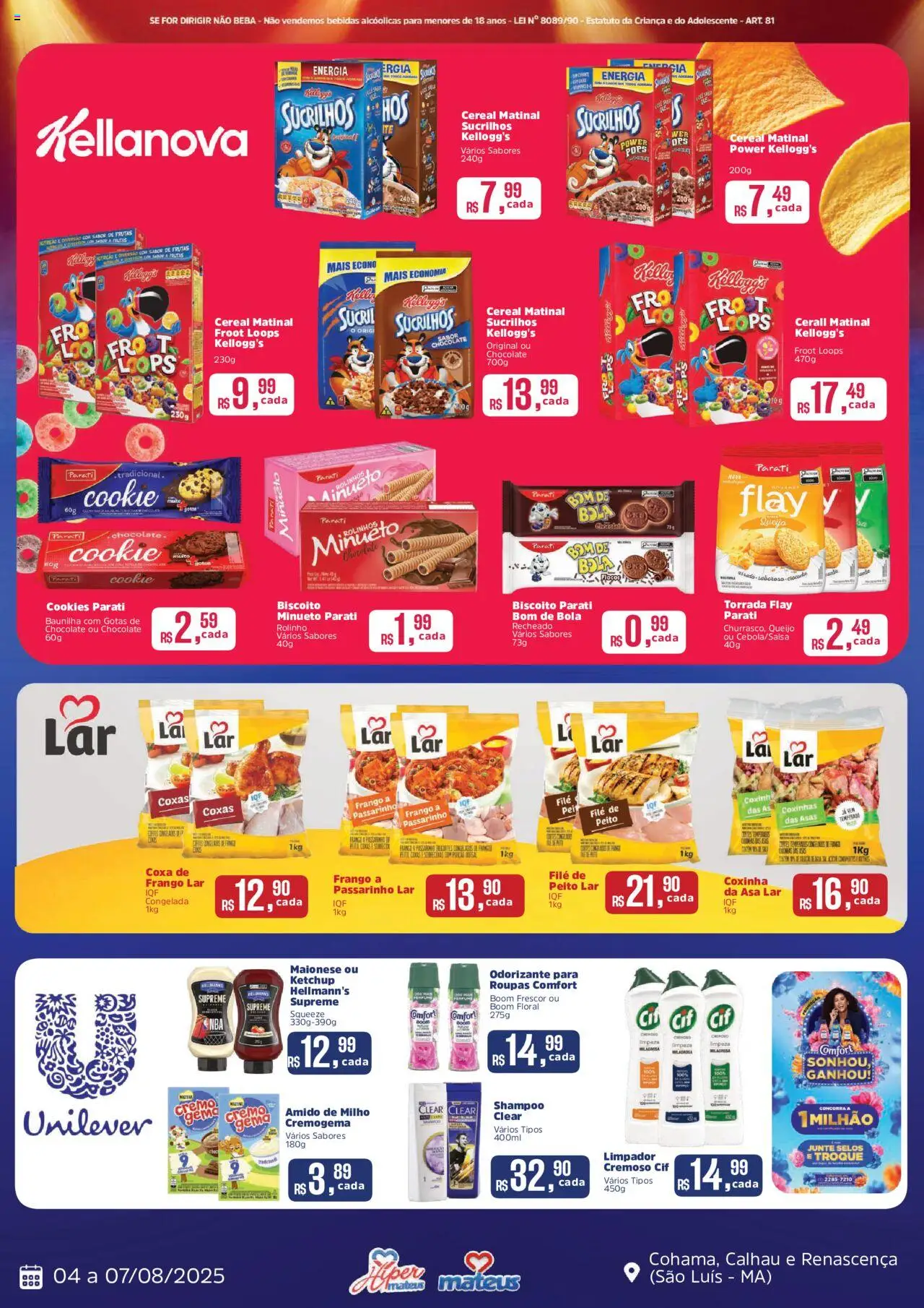 Mateus Folheto - válido de 04.08.2025 | Página: 4 | Produtos: Shampoo, Biscoito, Frango, Maionese