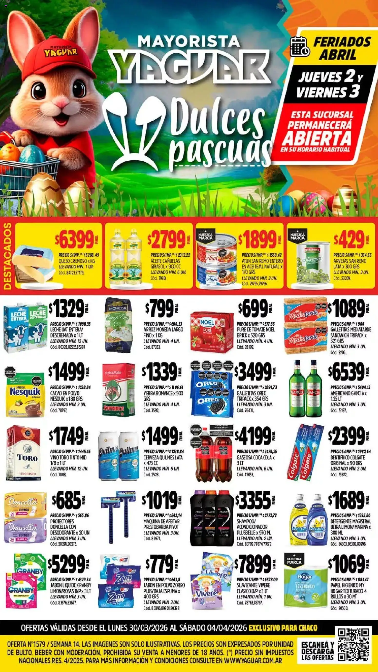 Yaguar - Oferta Semanal Chaco │ válido desde el 30.03.2026 | Página: 1 | Productos: Galletitas, Jabón en polvo, Vino, Cerveza