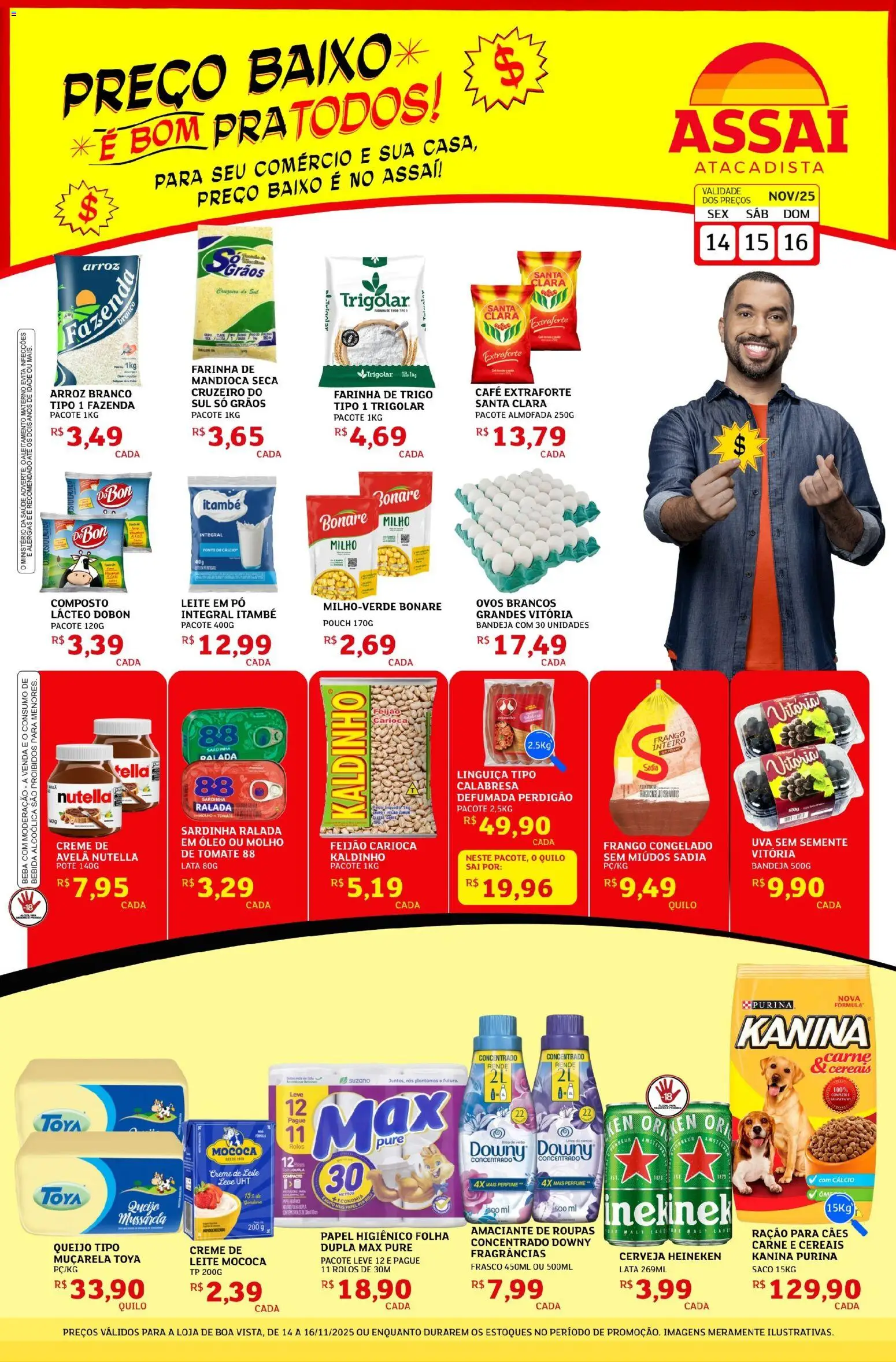 Assaí Atacadista Folheto - válido de 14.11.2025 | Página: 1 | Produtos: Mandioca, Cerveja, Cereais, Baixo