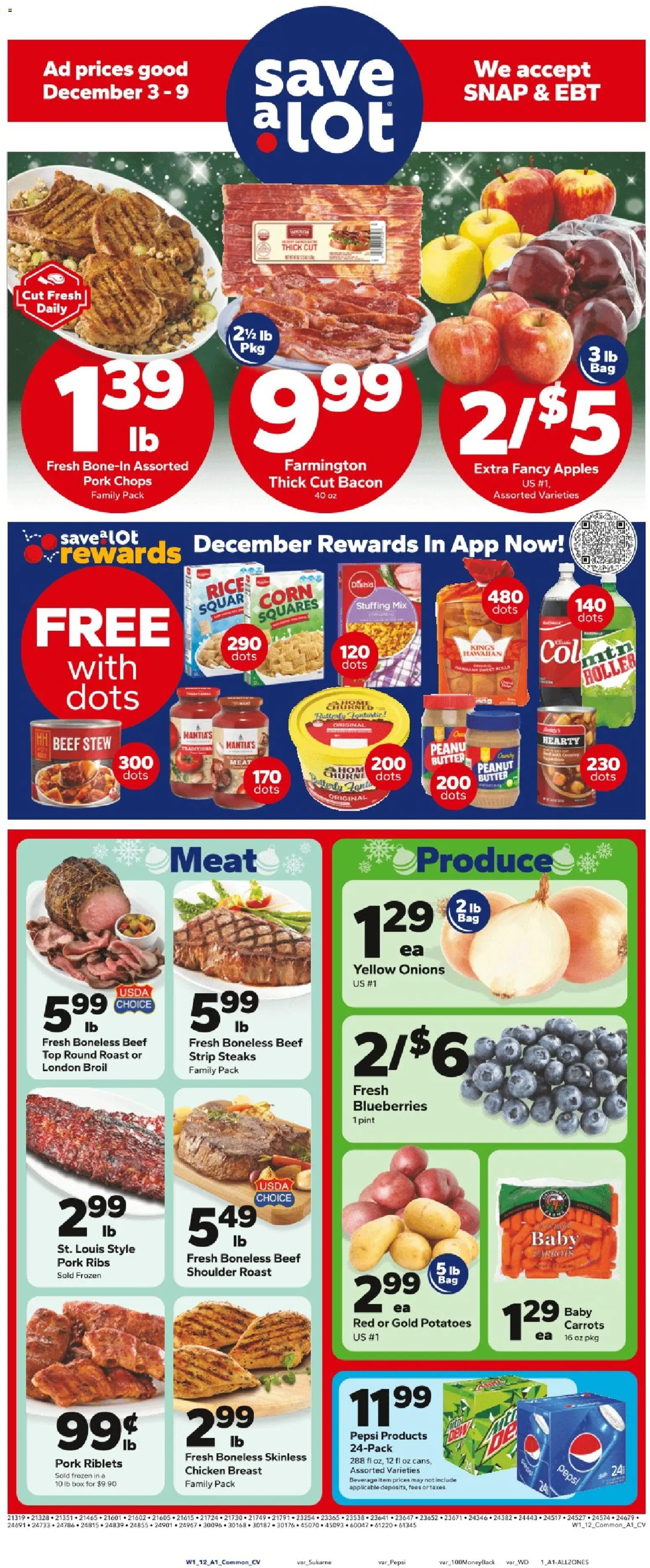 Save a Lot - Weekly Ad - valid from 03.12.2025 | Page: 1 | Products: Corn, Pork, Beef, Blueberries