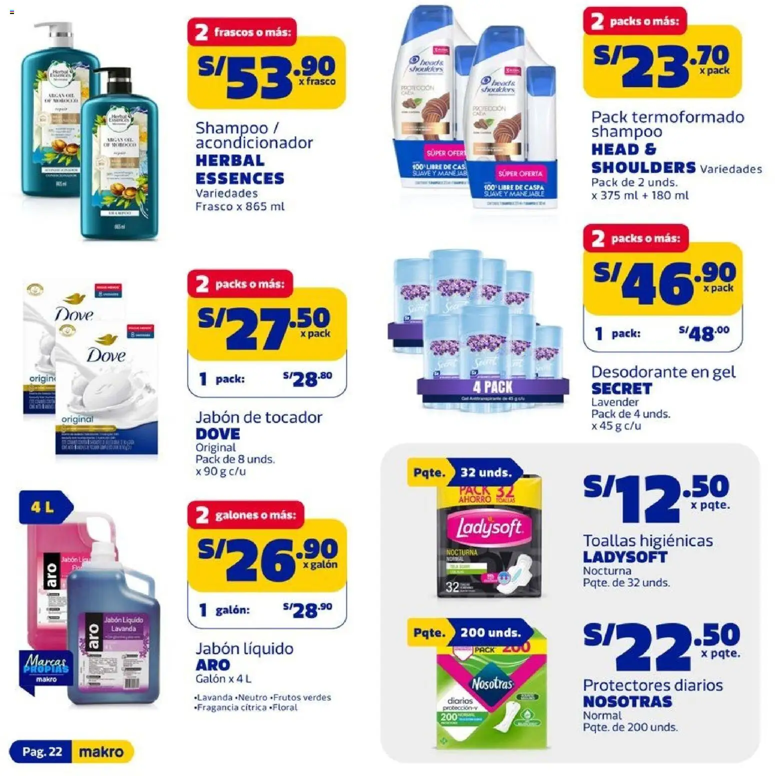 Catálogo Makro válido desde 26.03.2026 | Página: 22 | Productos: Shampoo, Acondicionador, Jabón, Desodorante