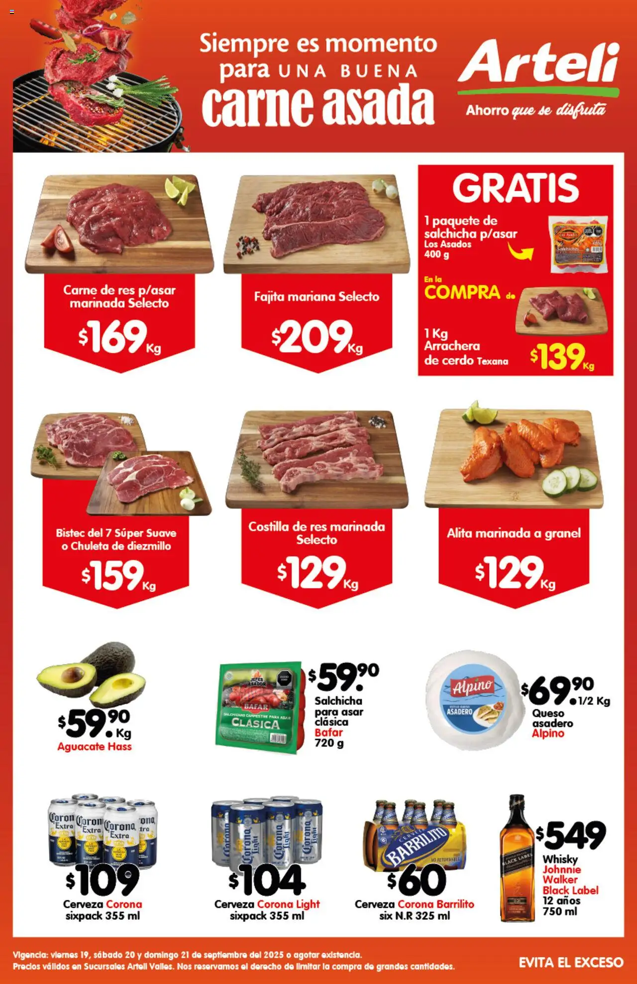 Nuevas ofertas de Arteli válidas en toda la República Mexicana desde el 19.09.2025. ¡Encuentra las mejores ofertas en Arteli - Folleto Valles Carnes & Cortes! | Página: 1 | Productos: Salchicha, Queso, Aguacate, Cerdo