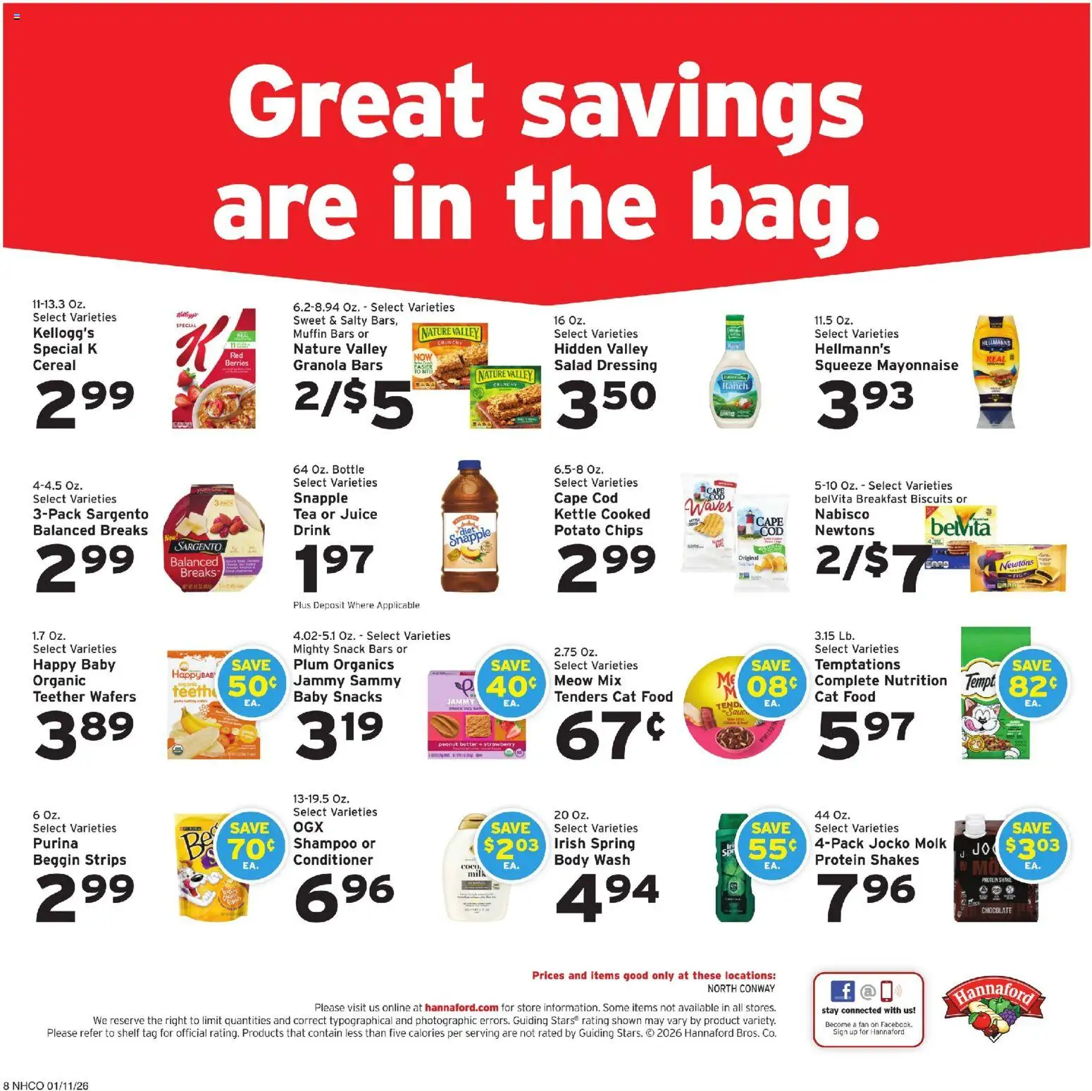Hannaford Weekly Ad - valid from 11.01.2026 | Page: 10 | Products: Shelf, Milk, Chips, Fan