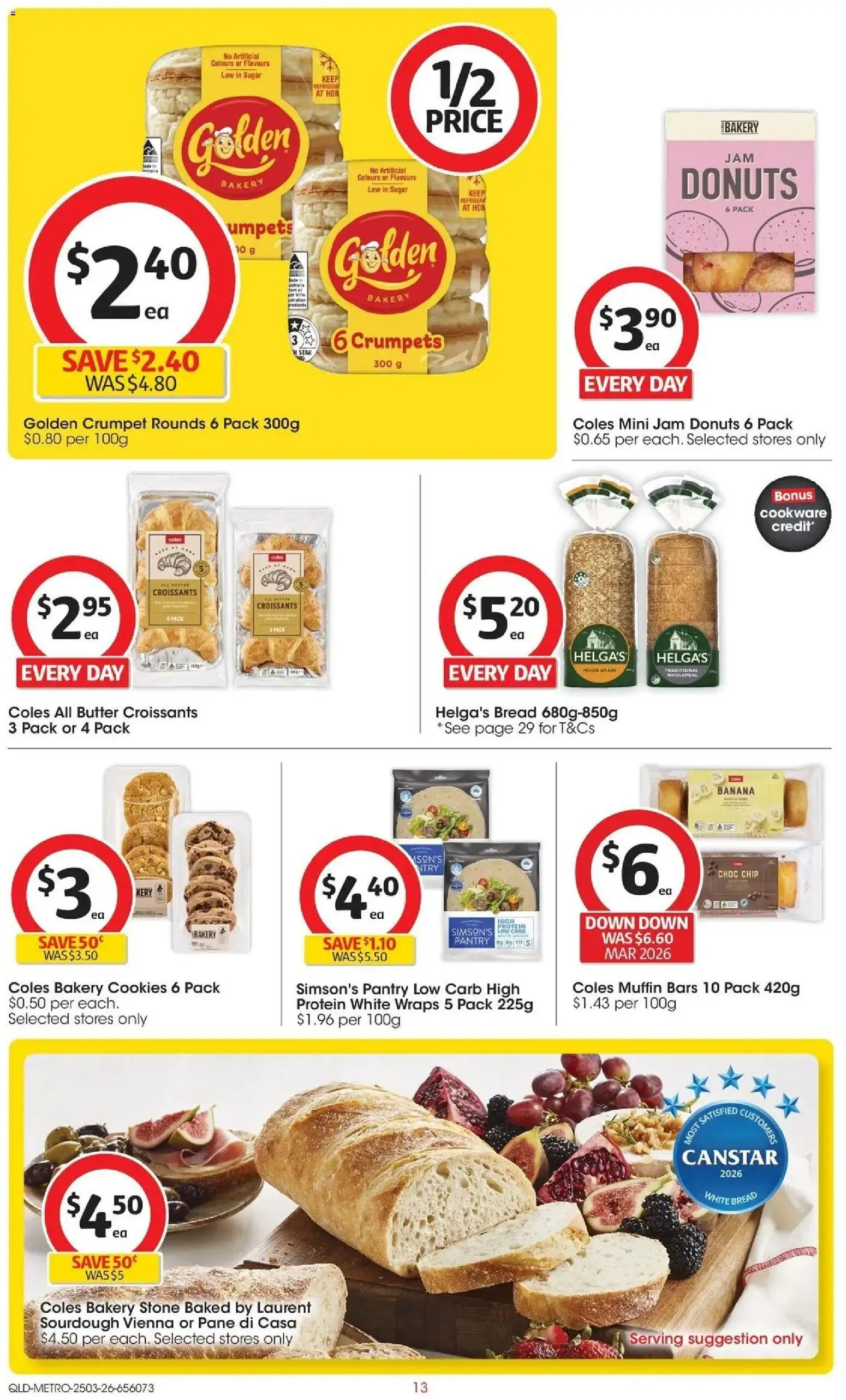 Coles catalogue - valid from 24.03.2026 | Page: 13 | Products: Crumpets, Butter, Bread, Bakery