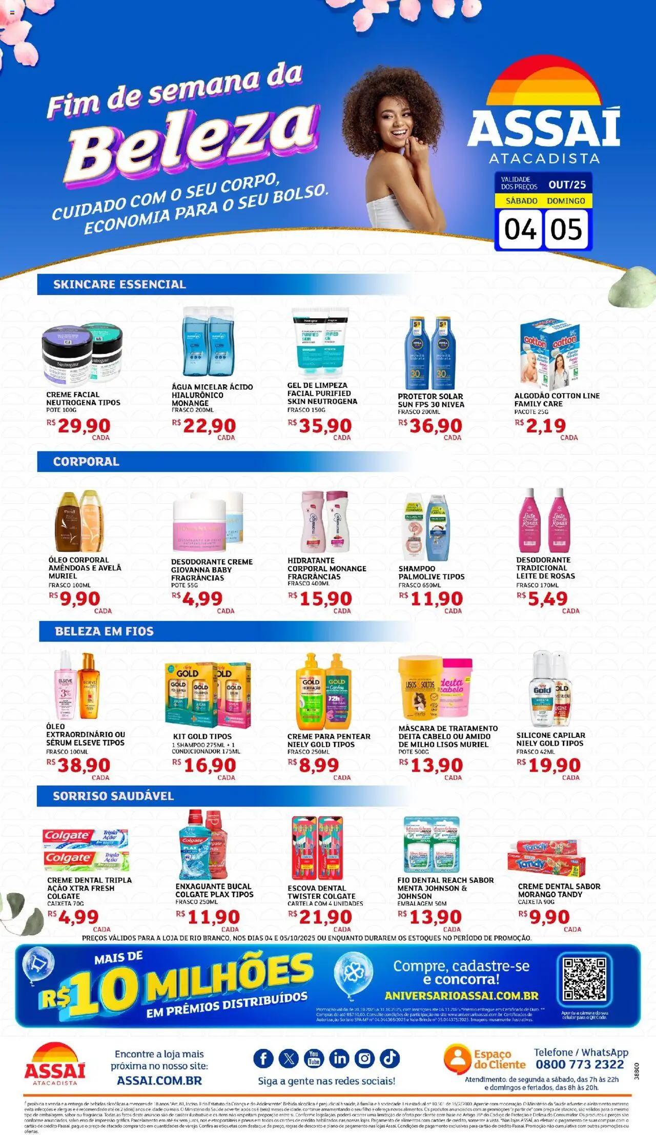 Assaí Atacadista Folheto - válido de 04.10.2025 | Página: 1 | Produtos: Escova, Protetor solar, Leite, Avelã