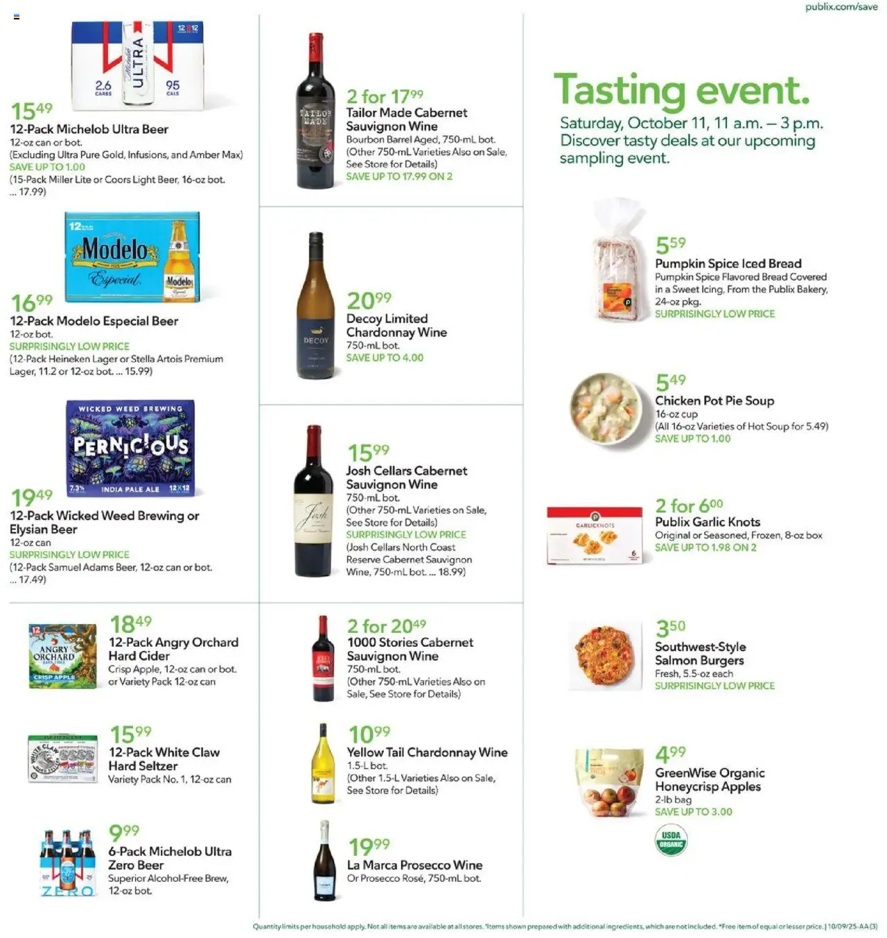 Publix Leaflet - valid from 08.10.2025 | Page: 3 | Products: Wine, Apples, Bourbon, Bag