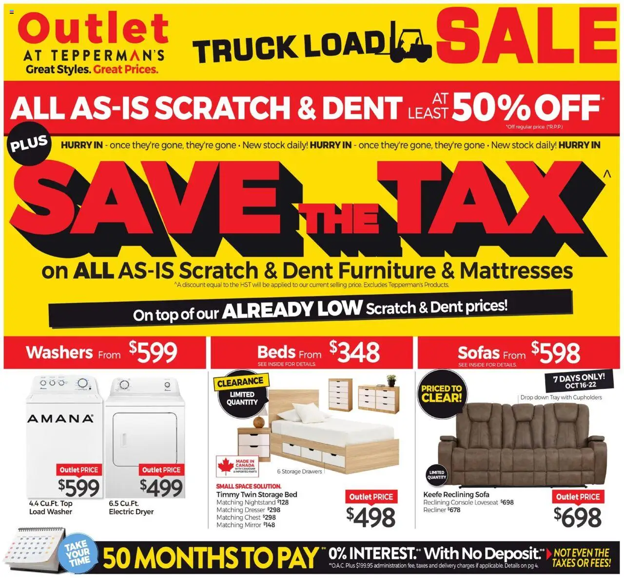 Tepperman's flyer valid from 16.10.2025 | Page: 1 | Products: Dryer, Bed, Sofa, Mirror