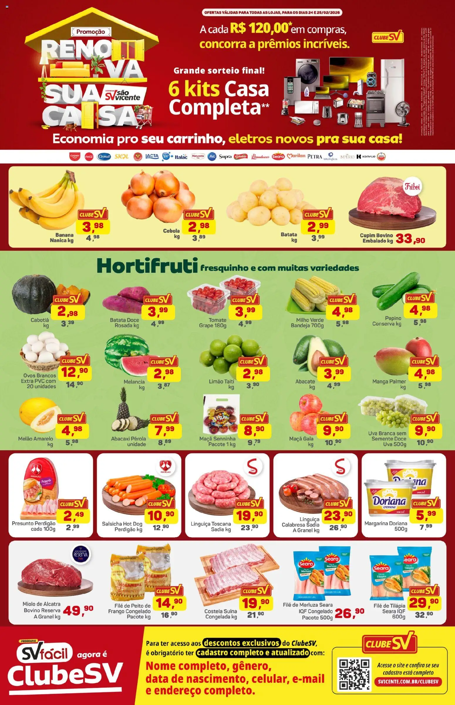 Supermercados São Vicente Folheto - válido de 24.02.2026 | Página: 1 | Produtos: Milho verde, Linguiça, Abacaxi, Margarina