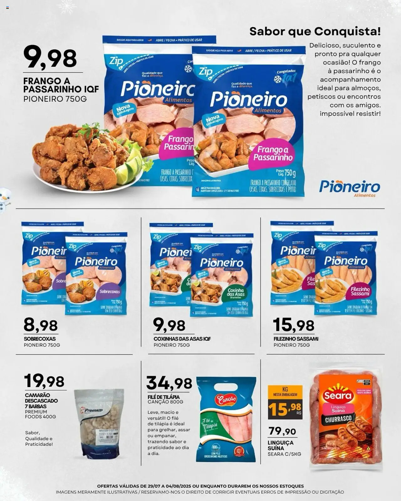 Mercadão Atacadista Folheto - válido de 29.07.2025 | Página: 2 | Produtos: Linguiça, Camarão, Tilápia, Filé de tilápia