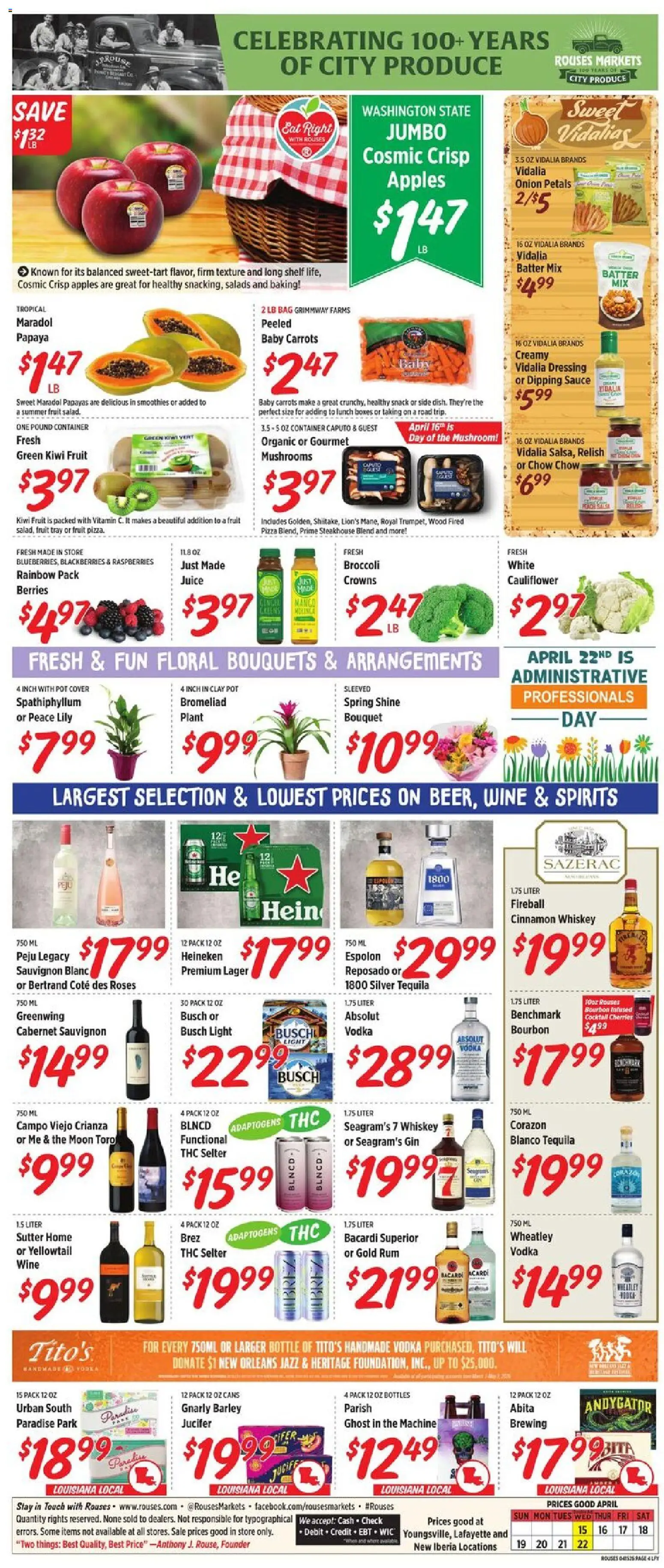 Rouses Weekly Ad - LA - valid from 15.04.2026 | Page: 8 | Products: Papayas, Pizza, Kiwi, Sauce