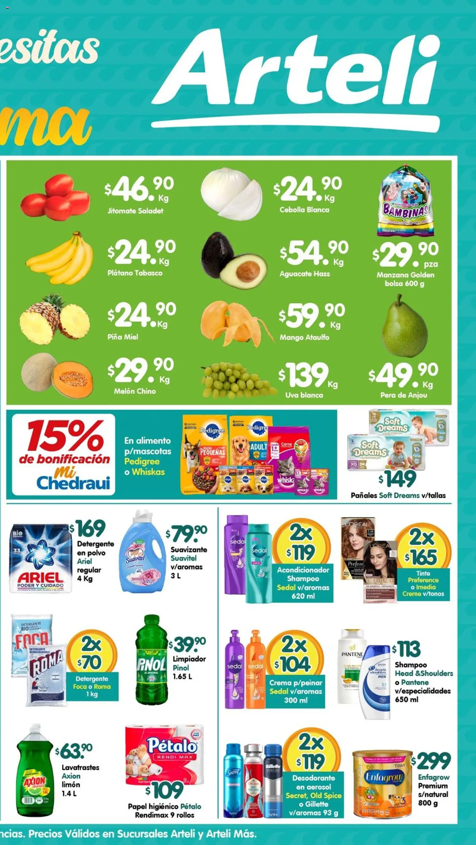 Nuevas ofertas de Arteli válidas en toda la República Mexicana desde el 30.03.2026. ¡Encuentra las mejores ofertas en Arteli folleto Valles! | Página: 2 | Productos: Pera, Manzana, Piña, Papel higiénico