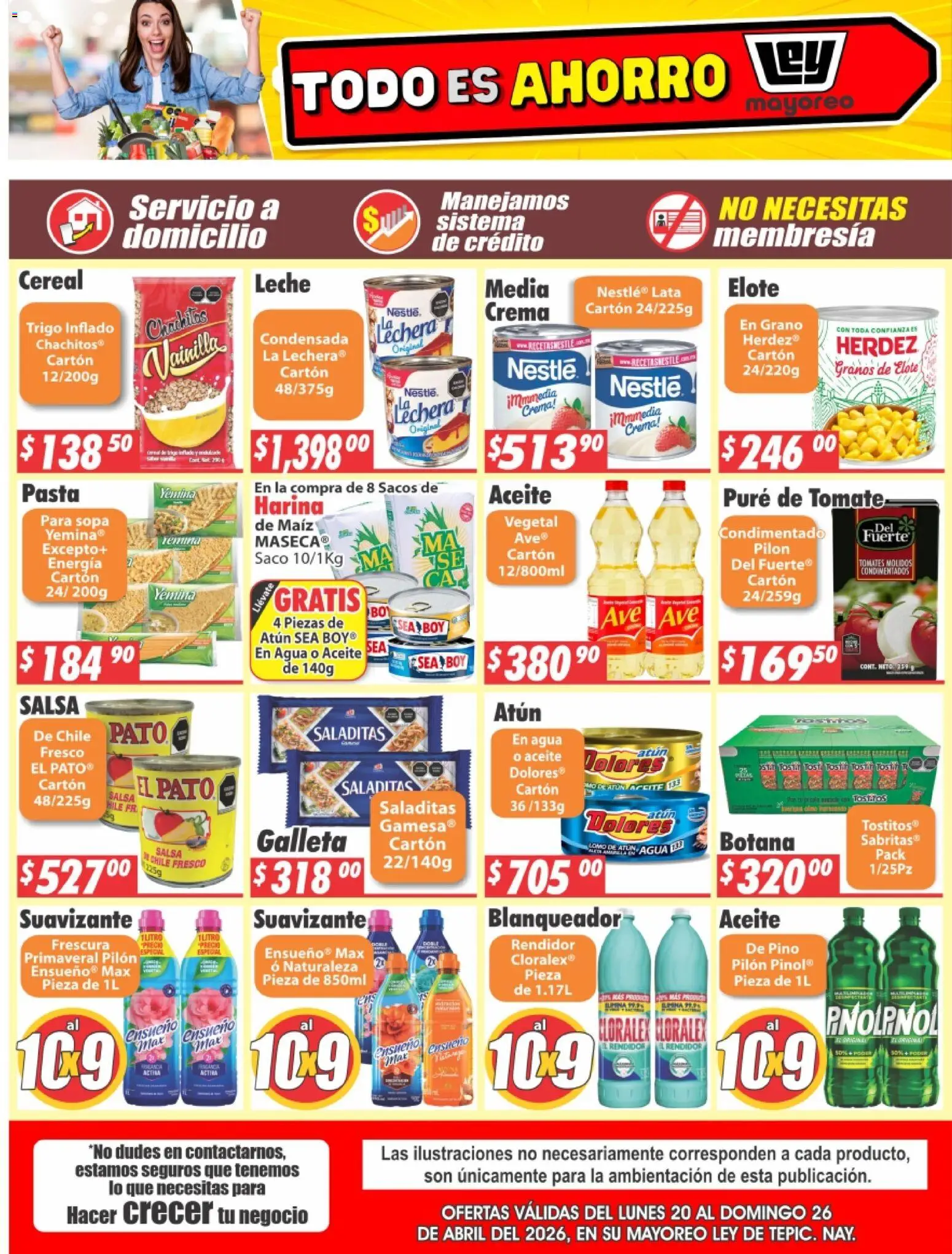 Nuevas ofertas de Casa Ley válidas en toda la República Mexicana desde el 20.04.2026. ¡Encuentra las mejores ofertas en Casa Ley folleto Tepic! | Página: 2 | Productos: Crema, Tomate, Aceite, Pure de Tomate