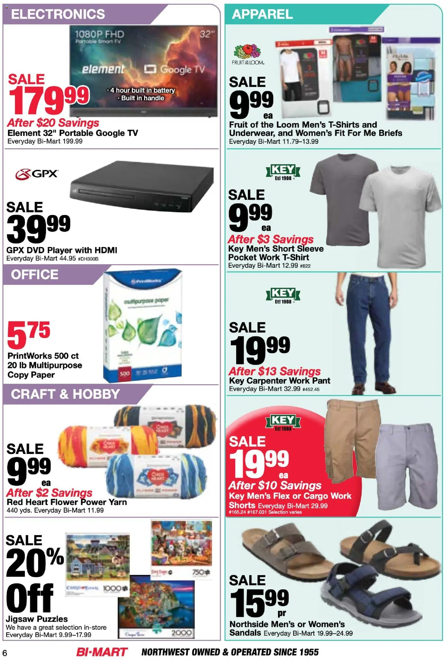 Bi-Mart Membership Savings Book - valid from 14.04.2026 | Page: 6 | Products: Yarn, Shorts, Sandals, Tv