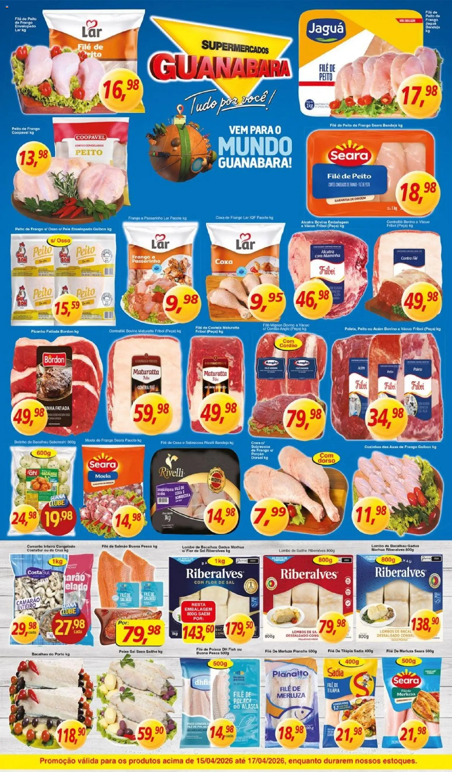 Supermercados Guanabara Folheto - válido de 15.04.2026 | Página: 7 | Produtos: Salmão, Acém, Tilápia, Peito de frango