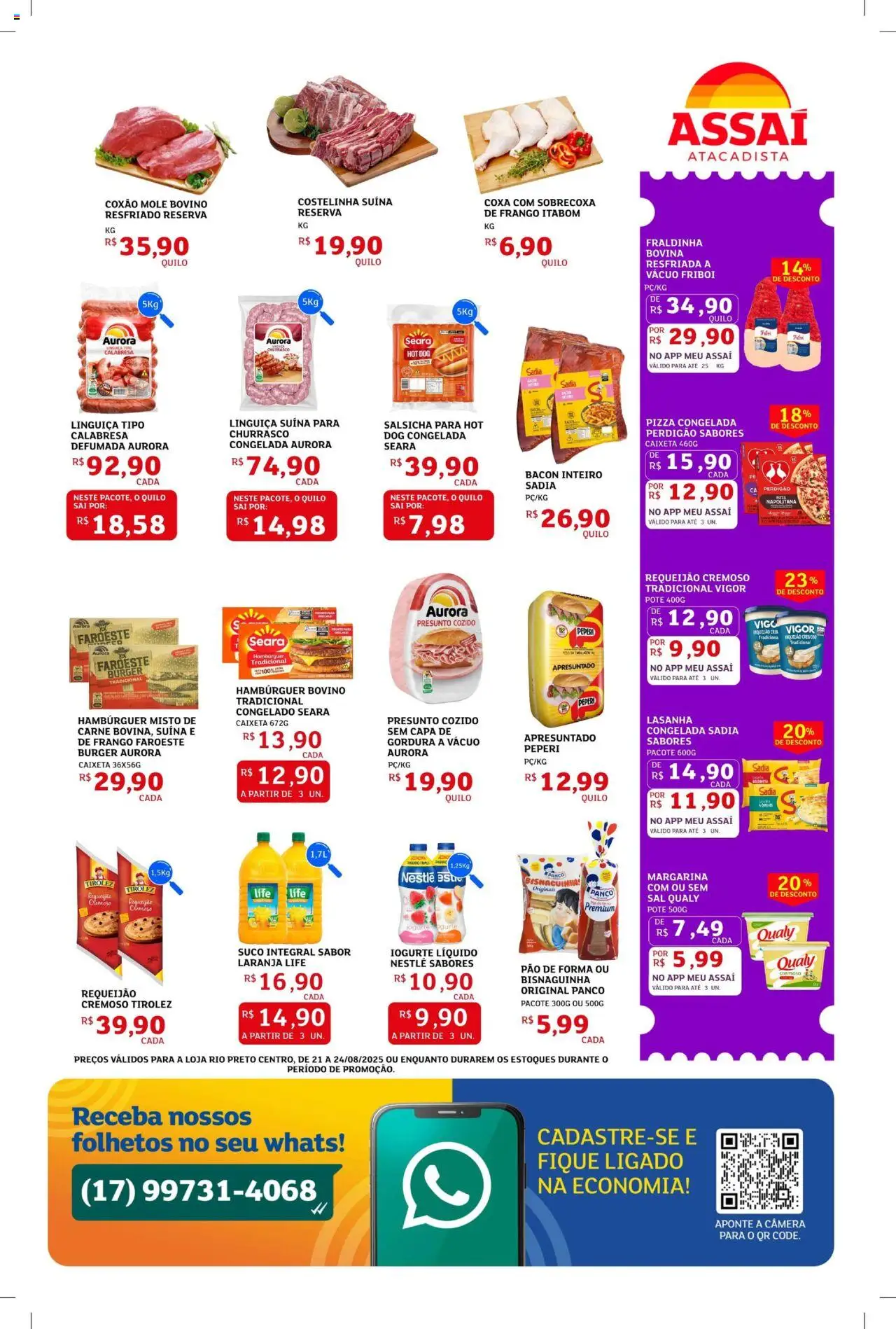 Assaí Atacadista Folheto - válido de 21.08.2025 | Página: 1 | Produtos: Suco, Carne, Pão de forma, Frango