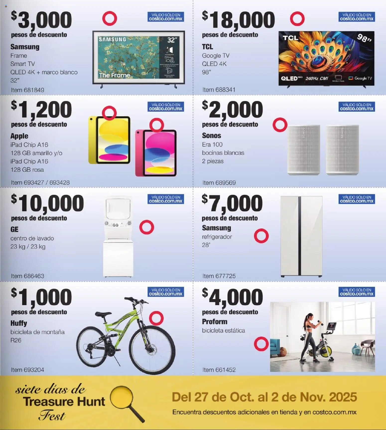 Nuevas ofertas de Costco válidas en toda la República Mexicana desde el 27.10.2025. ¡Encuentra las mejores ofertas en Costco catálogo Siete días de Treasure Hunt Fest! | Página: 11 | Productos: Refrigerador, Tablet