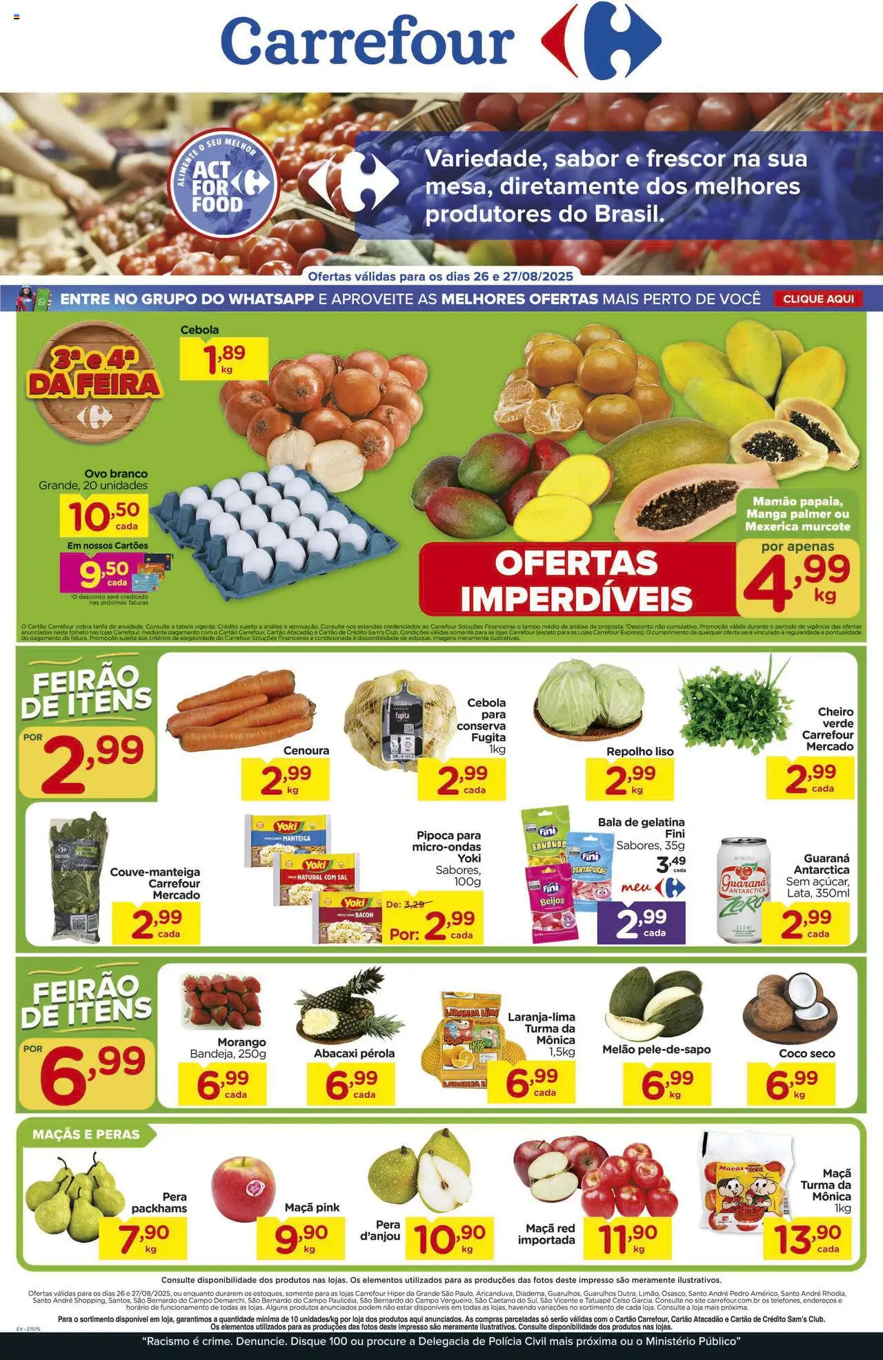Carrefour Folheto - válido de 26.08.2025 | Página: 1 | Produtos: Pera d'anjou, Bananas, Cenoura, Sal