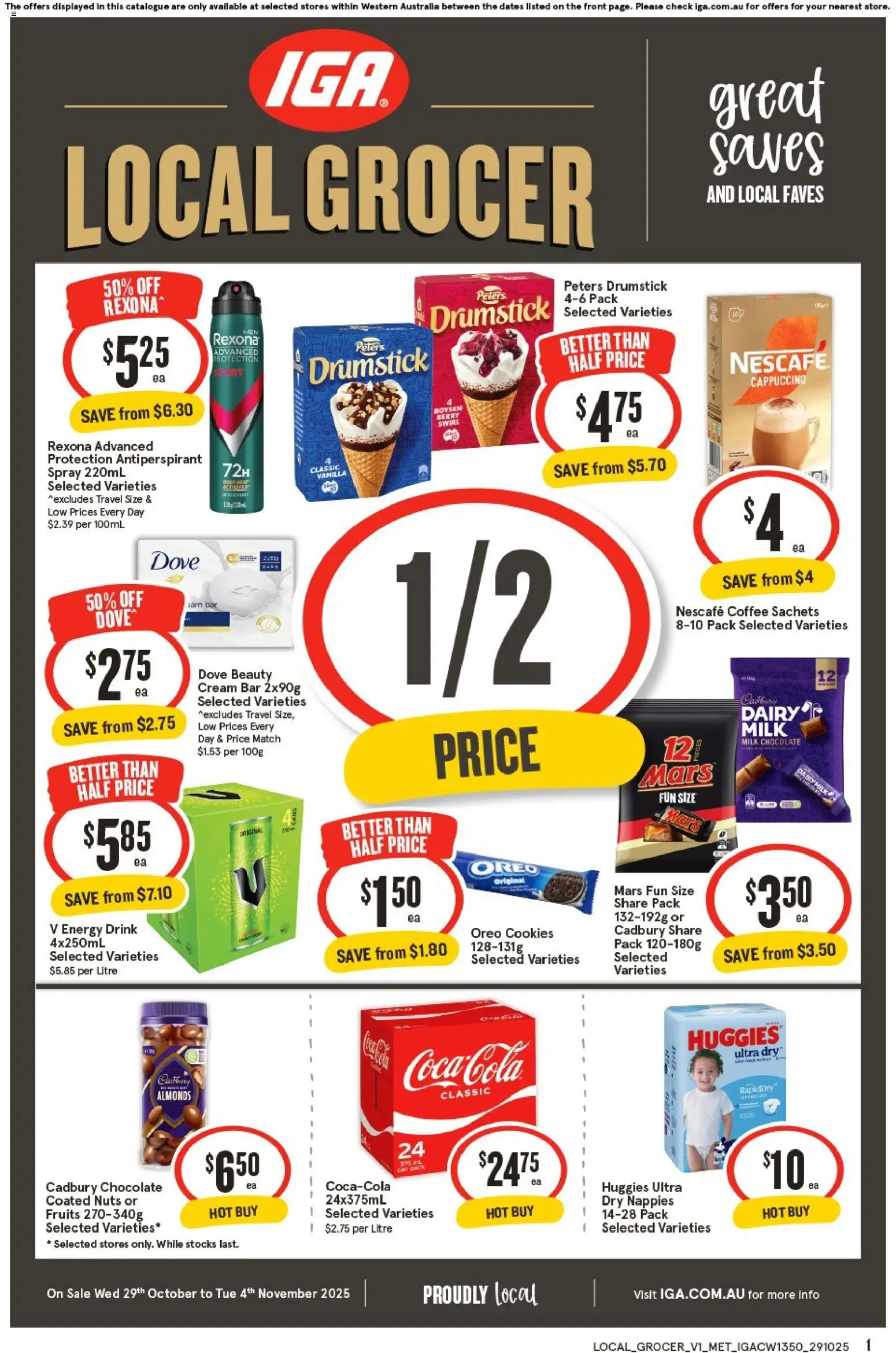 IGA catalogue - valid from 29.10.2025 | Page: 1 | Products: Almonds, Milk, Antiperspirant, Nappies