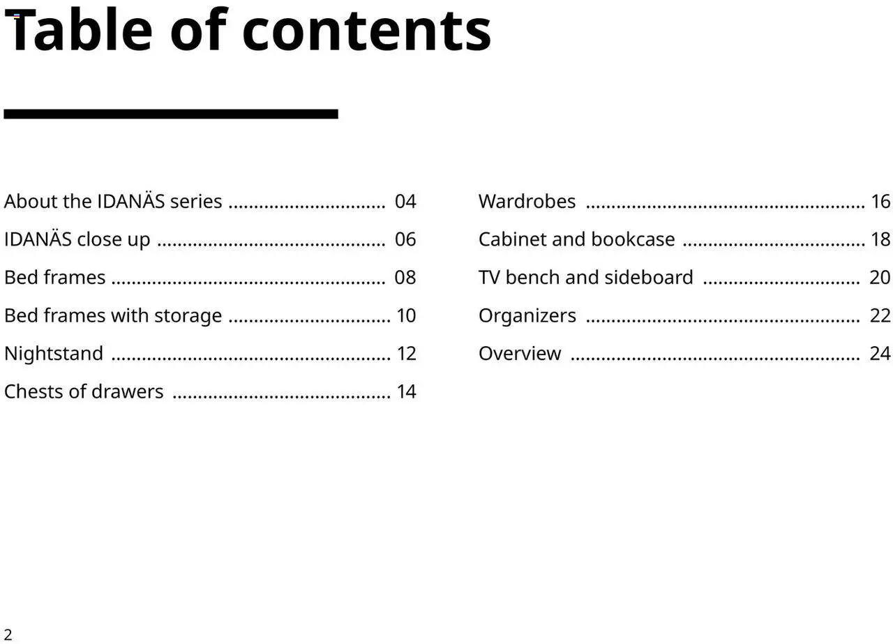 IKEA IDANÄS Series Buying Guide - valid from 01.01.2025 | Page: 2 | Products: Bed, Table, Sideboard, Bookcase