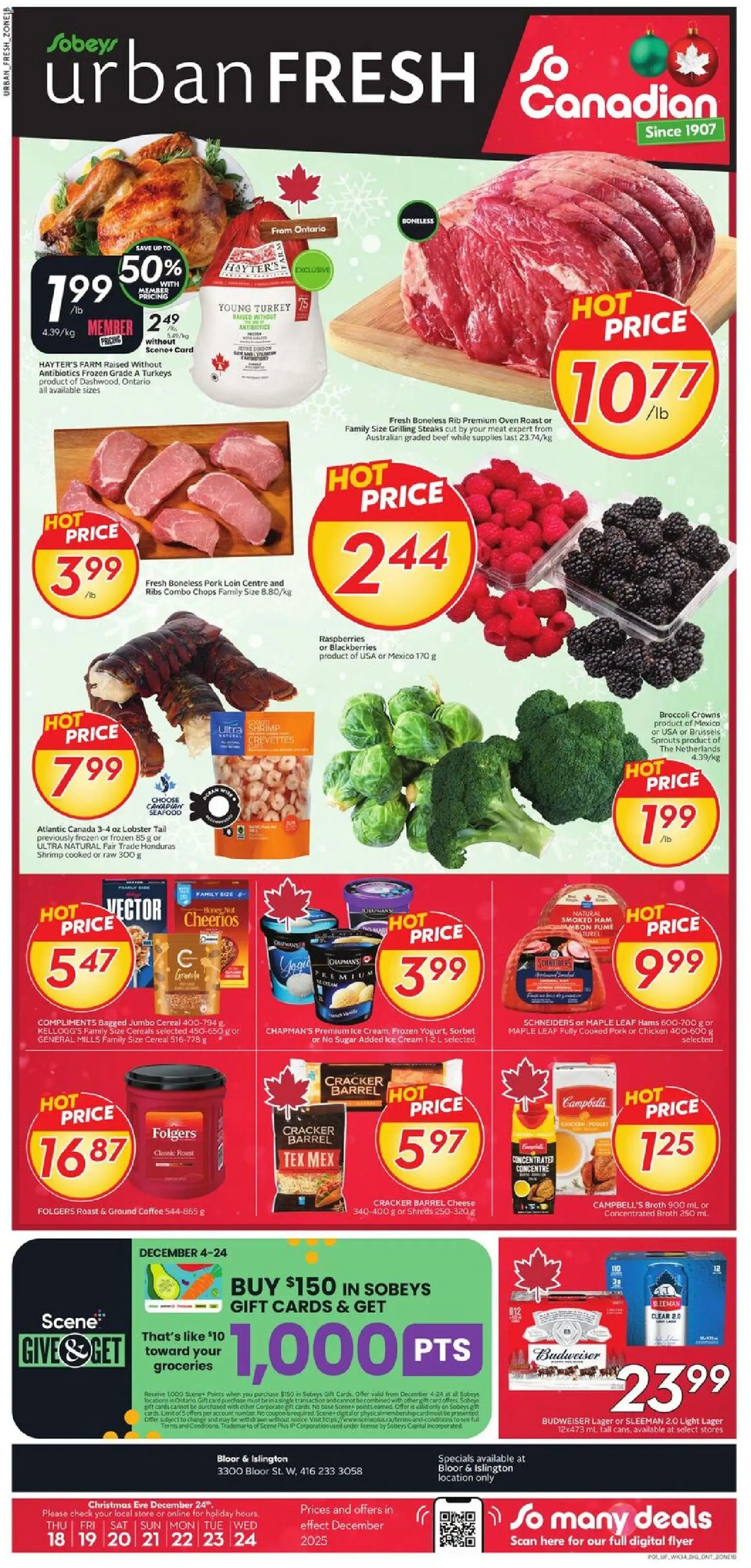 Sobeys flyer valid from 18.12.2025 | Page: 1 | Products: Turkey, Cheese, Ham, Pork
