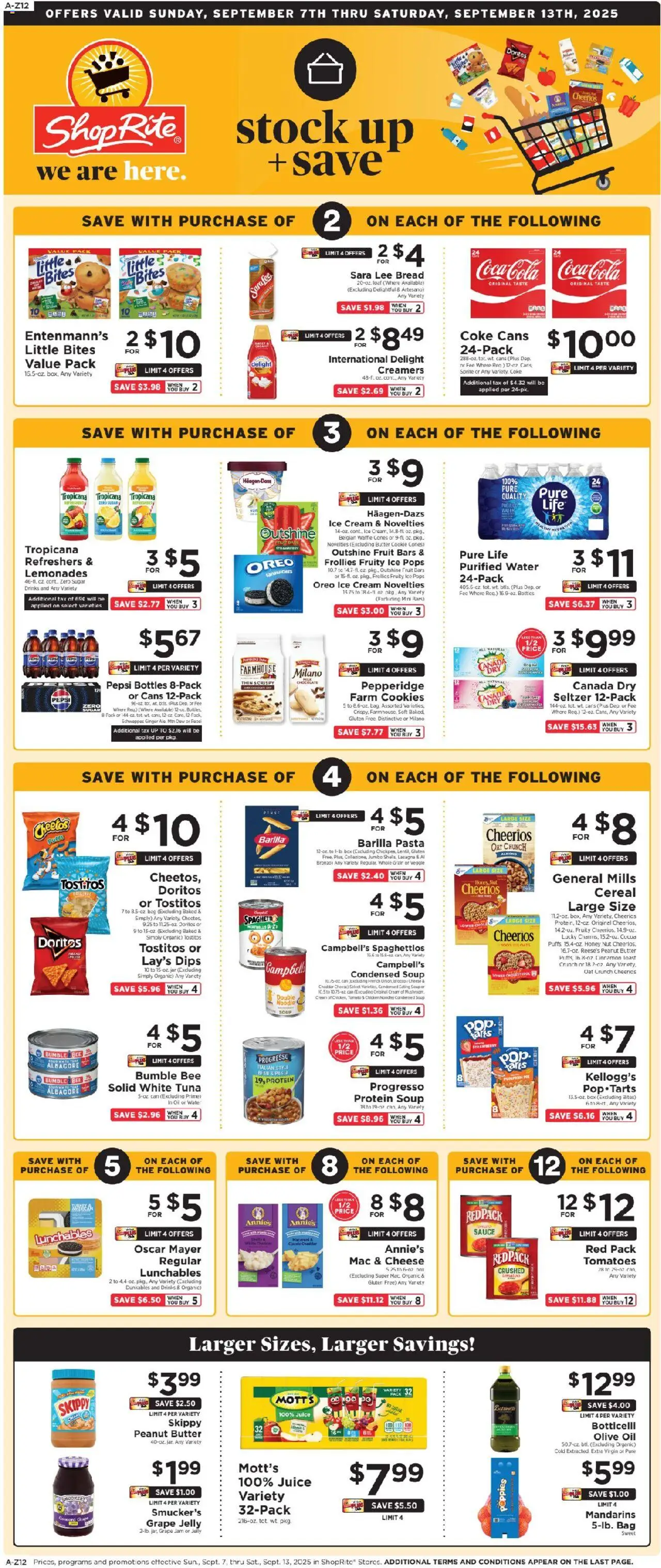 ShopRite Weekly Ad - valid from 07.09.2025 | Page: 1 | Products: Bread, Pasta, Cream, Water