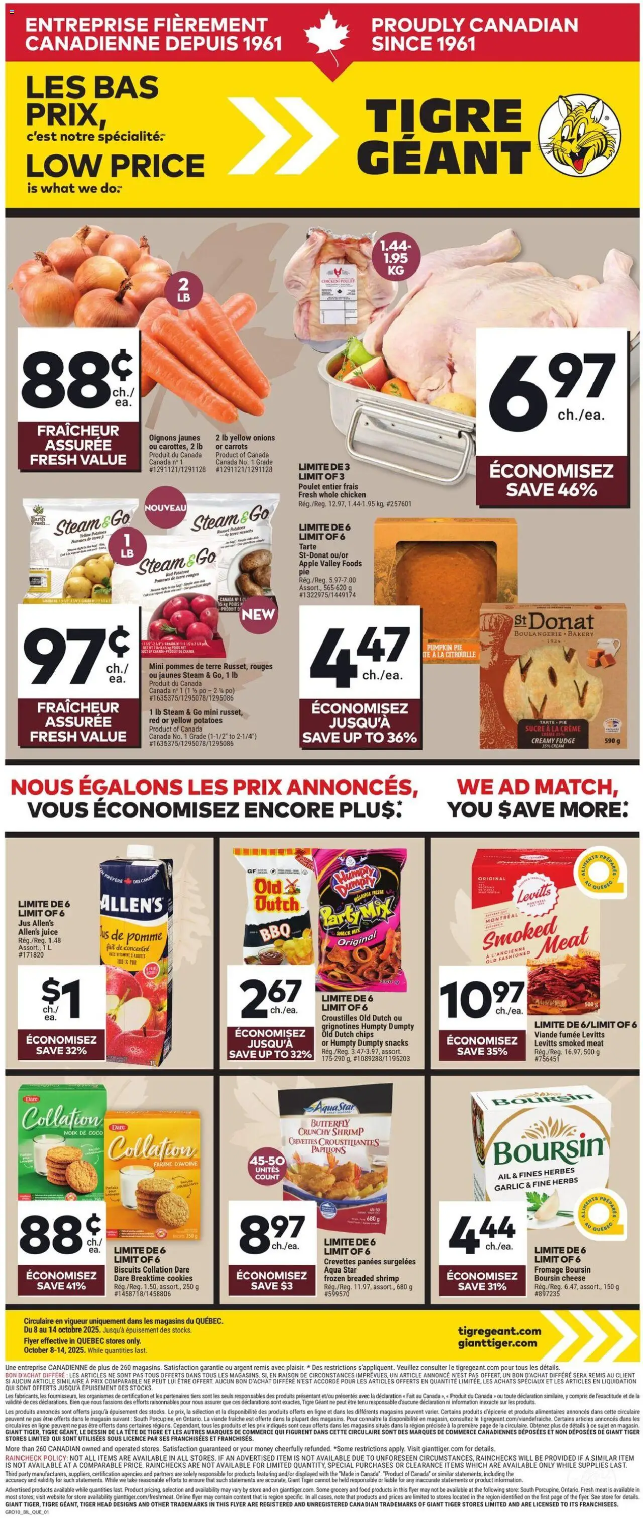 Giant Tiger flyer valid from 08.10.2025 | Page: 1 | Products: Cream, Bakery, Cheese, Chicken