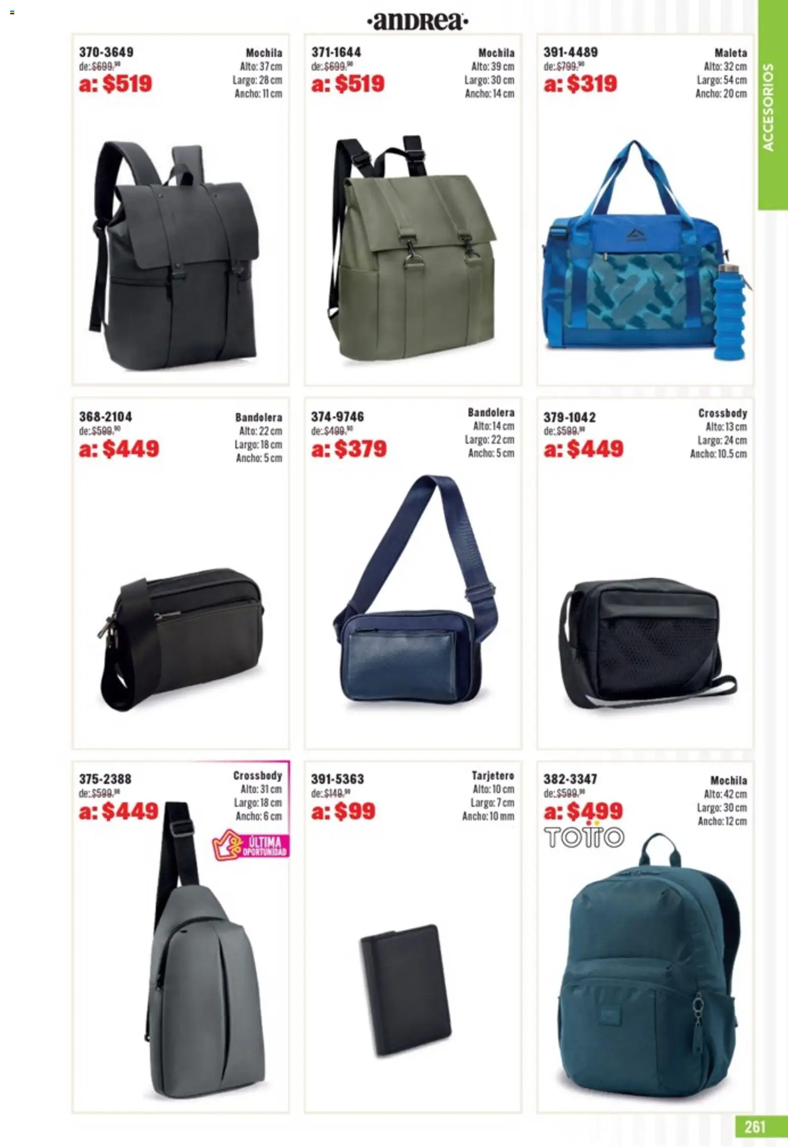 Nuevas ofertas de Andrea válidas en toda la República Mexicana desde el 05.04.2026. ¡Encuentra las mejores ofertas en Andrea catálogo Outlet! | Página: 261 | Productos: Mochila, Maleta
