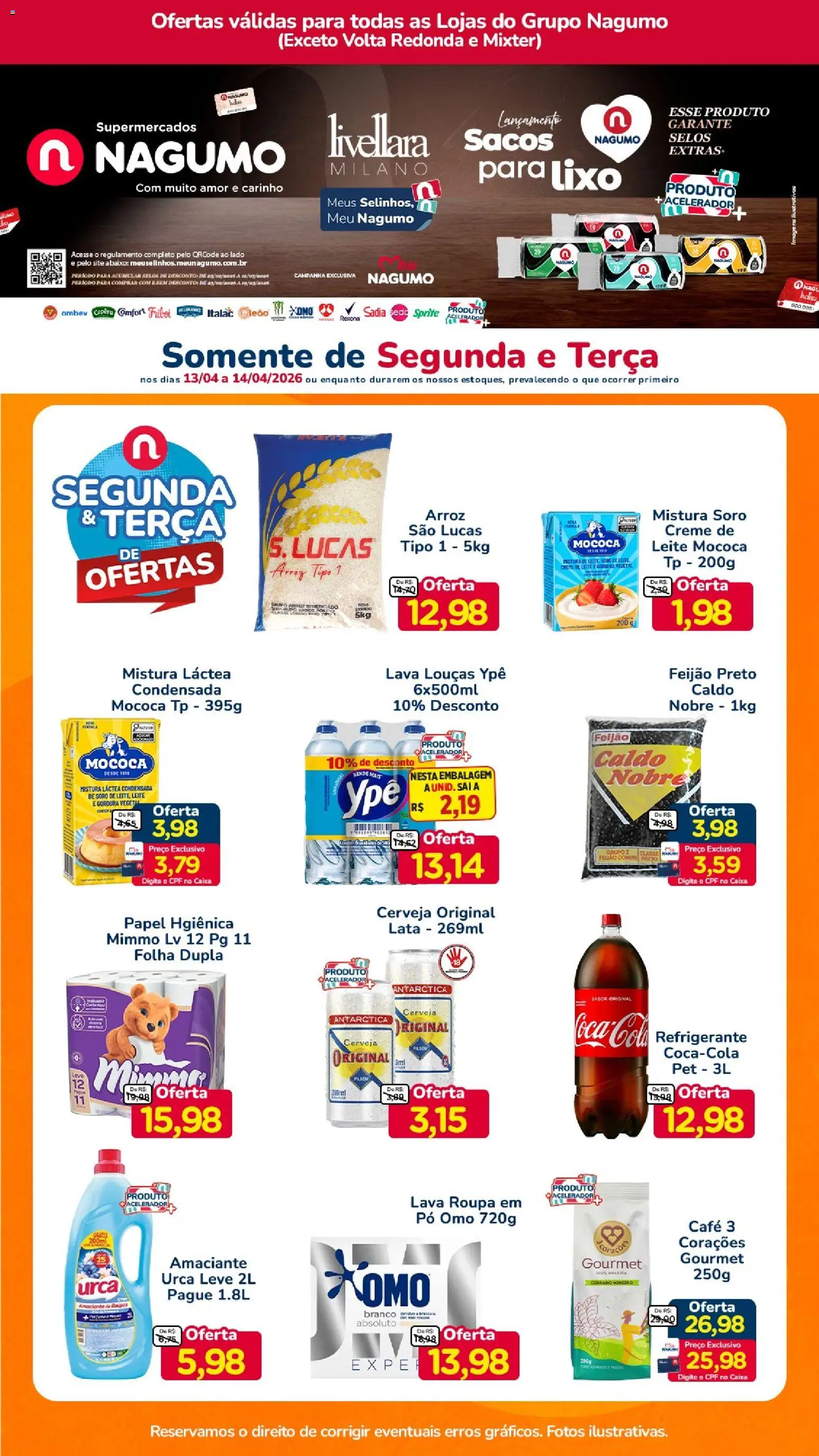 Nagumo Folheto - válido de 13.04.2026 | Página: 1 | Produtos: Café, Arroz, Creme de leite, Amaciante