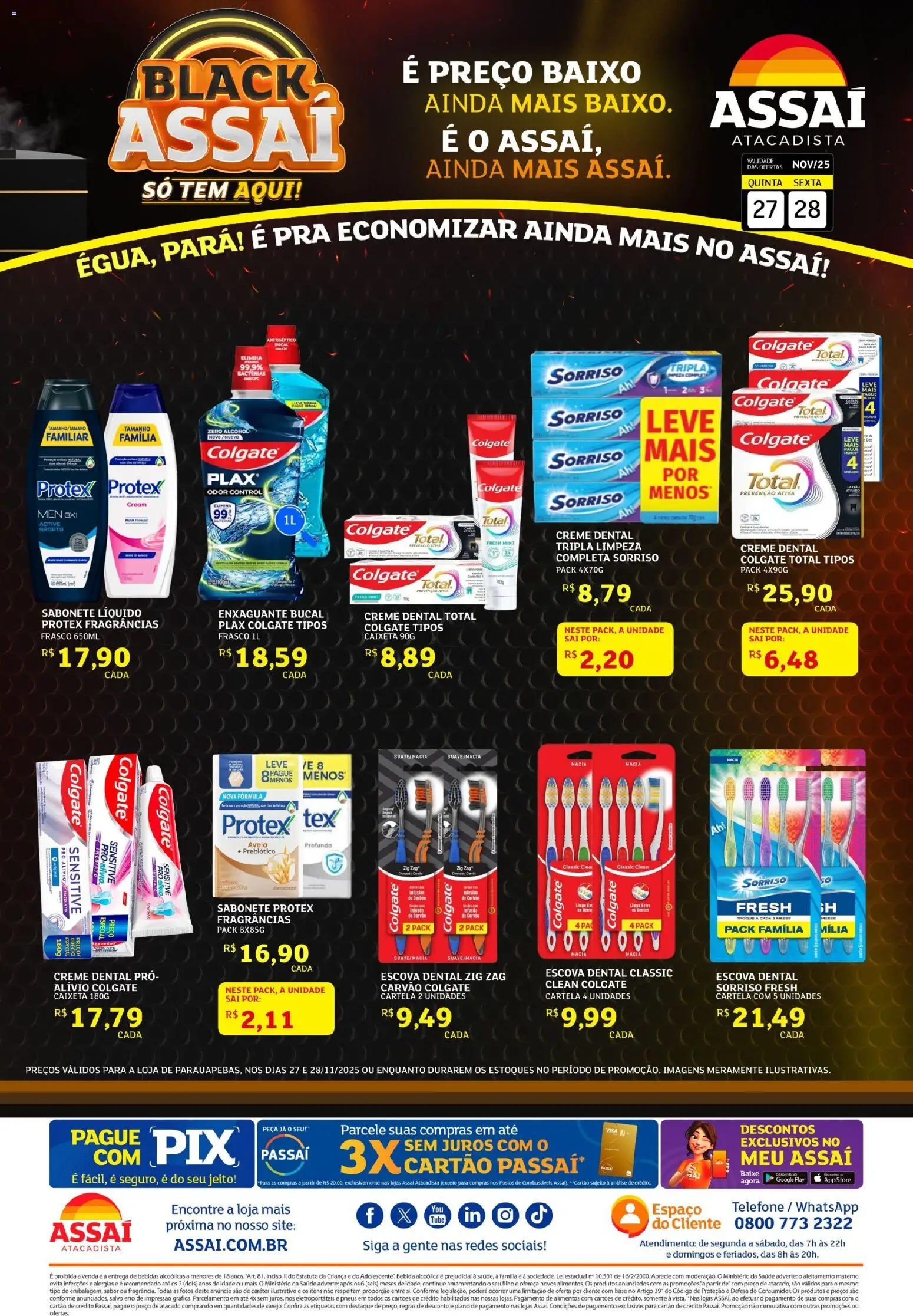 Assaí Atacadista Folheto - válido de 27.11.2025 | Página: 1 | Produtos: Escova, Enxaguante bucal, Creme, Sabonete líquido