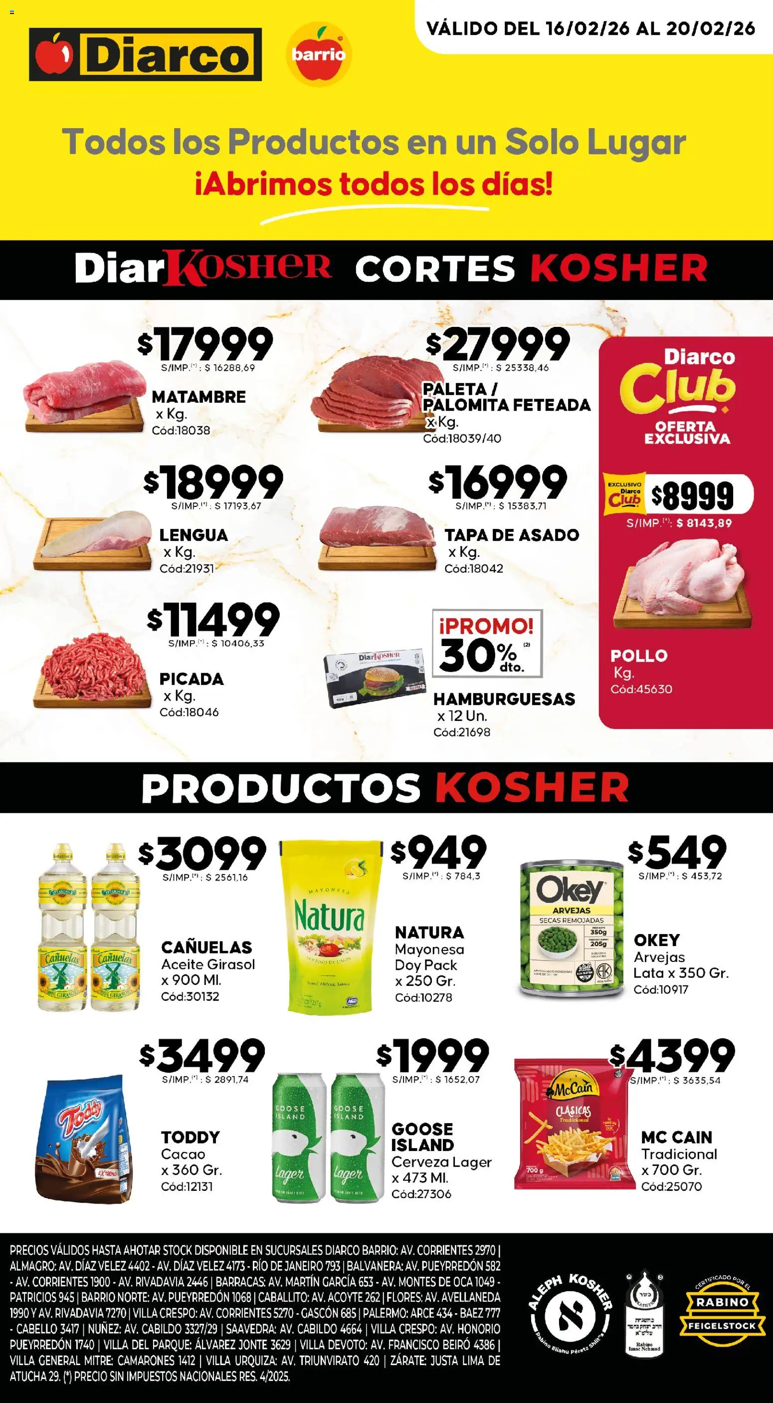 Ofertas Kosher │ válido desde el 16.02.2026 | Página: 1 | Productos: Arvejas, Paleta, Limón, Jugo